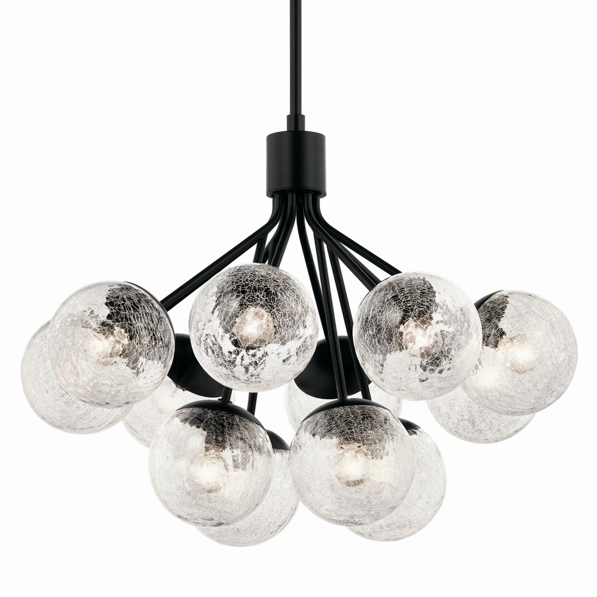 Silvarious 30" 12-Light Chandelier, Black Finish, Crackle Glass - Bees Lighting