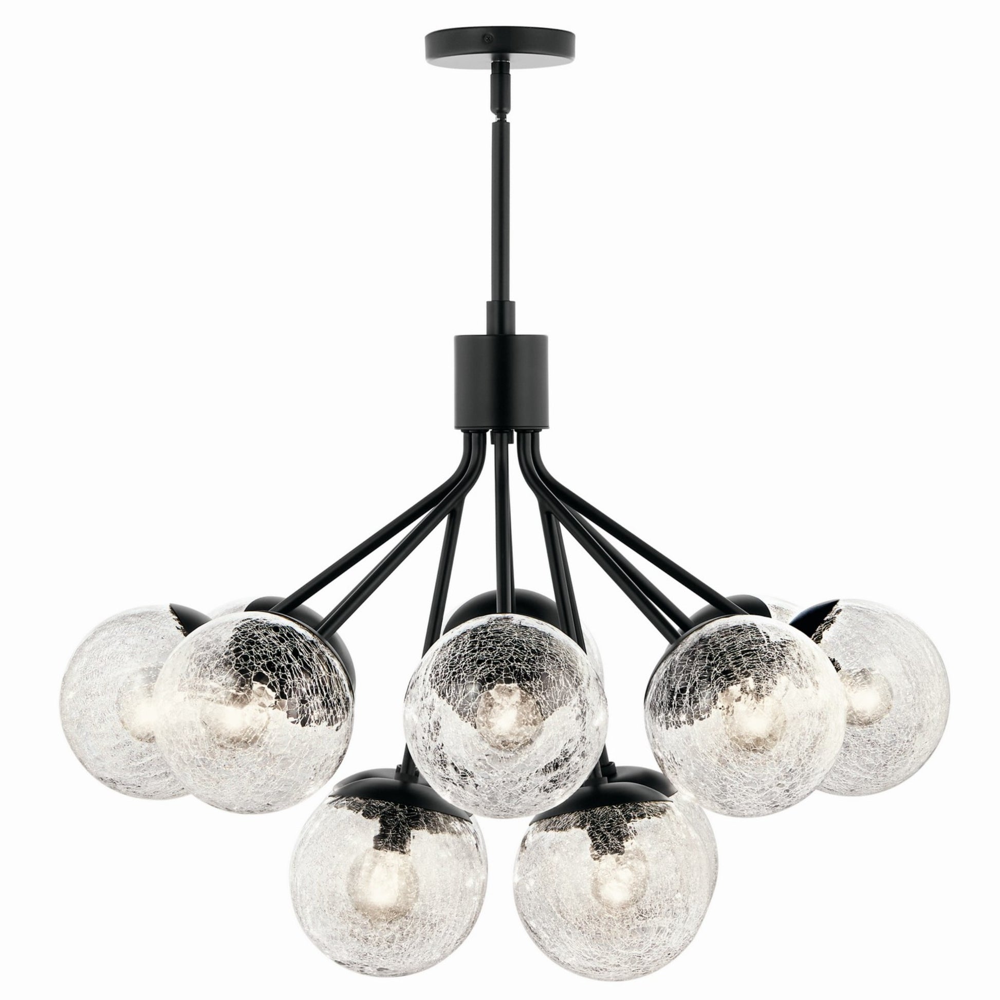 Silvarious 30" 12-Light Chandelier, Black Finish, Crackle Glass - Bees Lighting