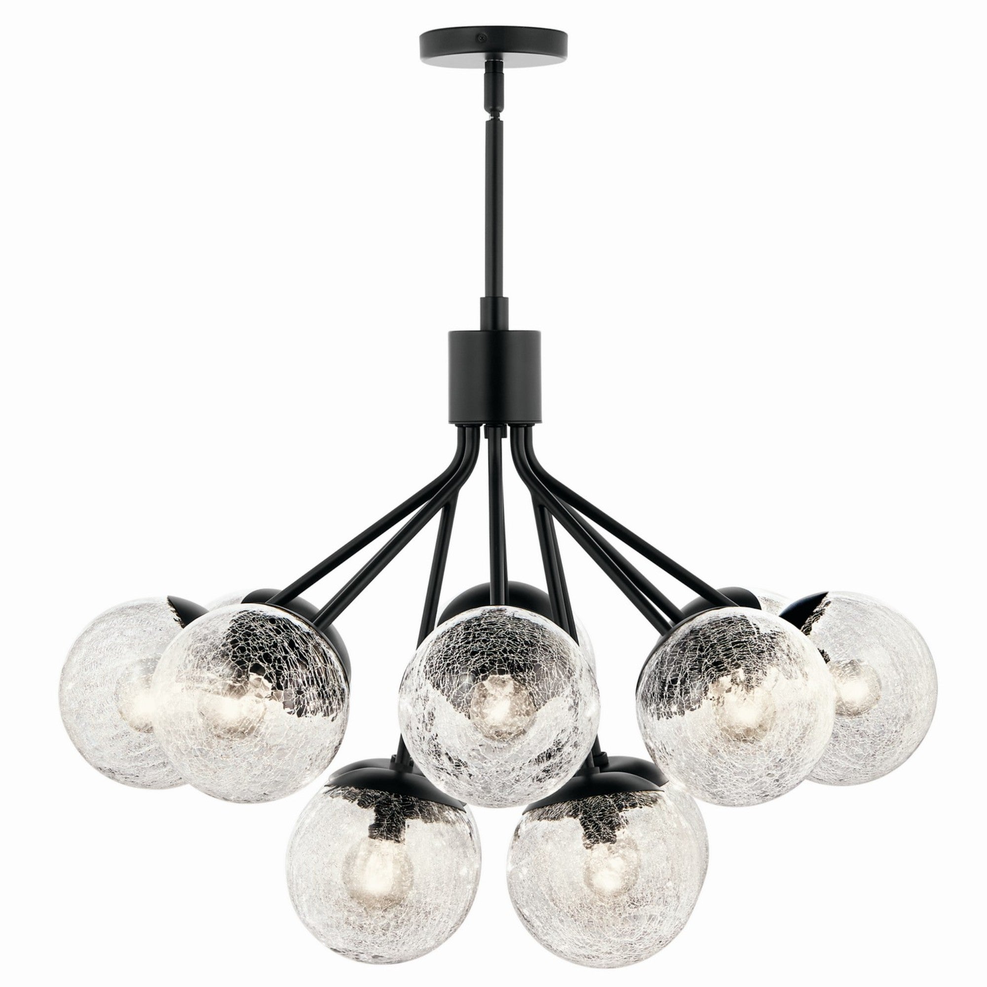 Silvarious 30" 12-Light Chandelier, Black Finish, Crackle Glass - Bees Lighting