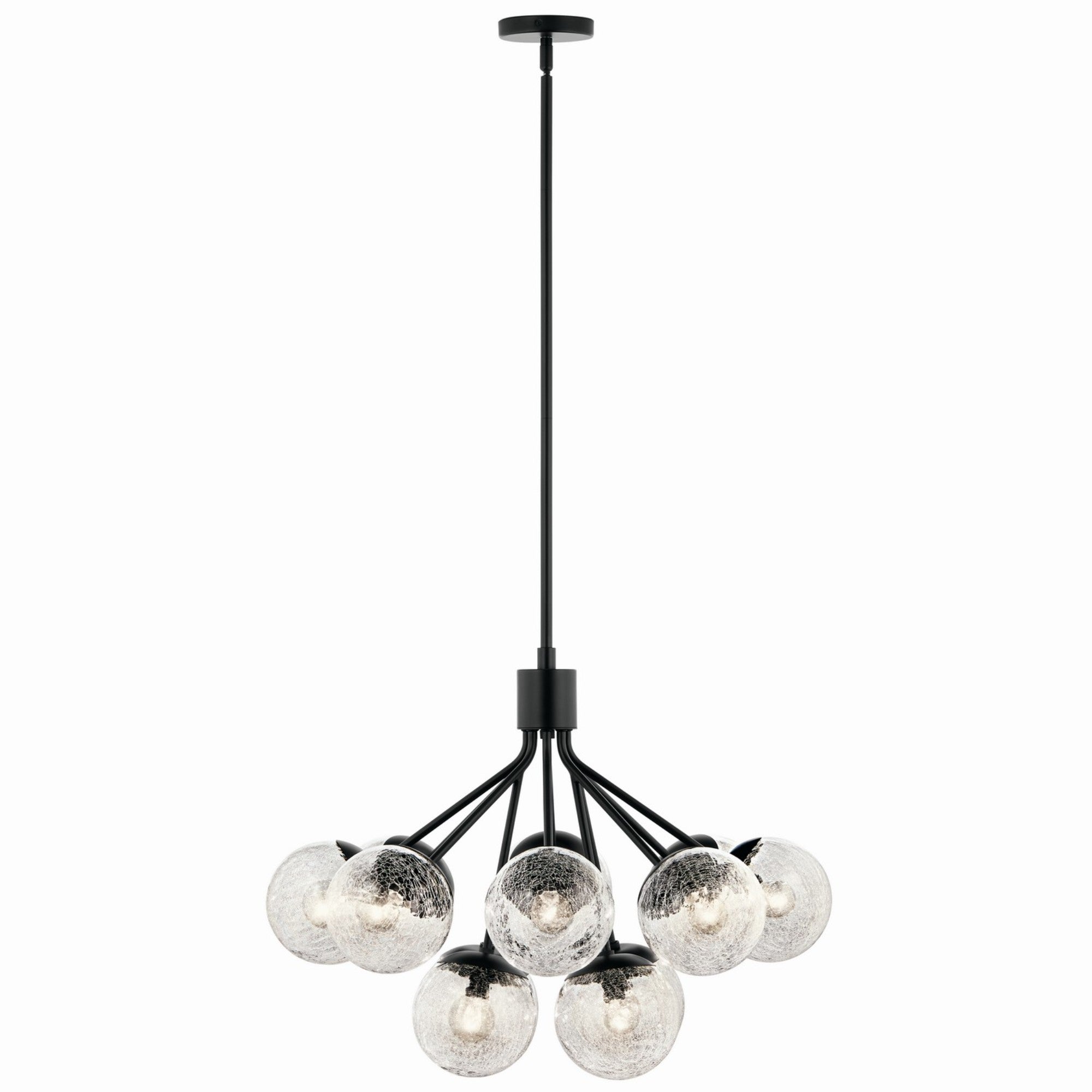 Silvarious 30" 12-Light Chandelier, Black Finish, Crackle Glass - Bees Lighting