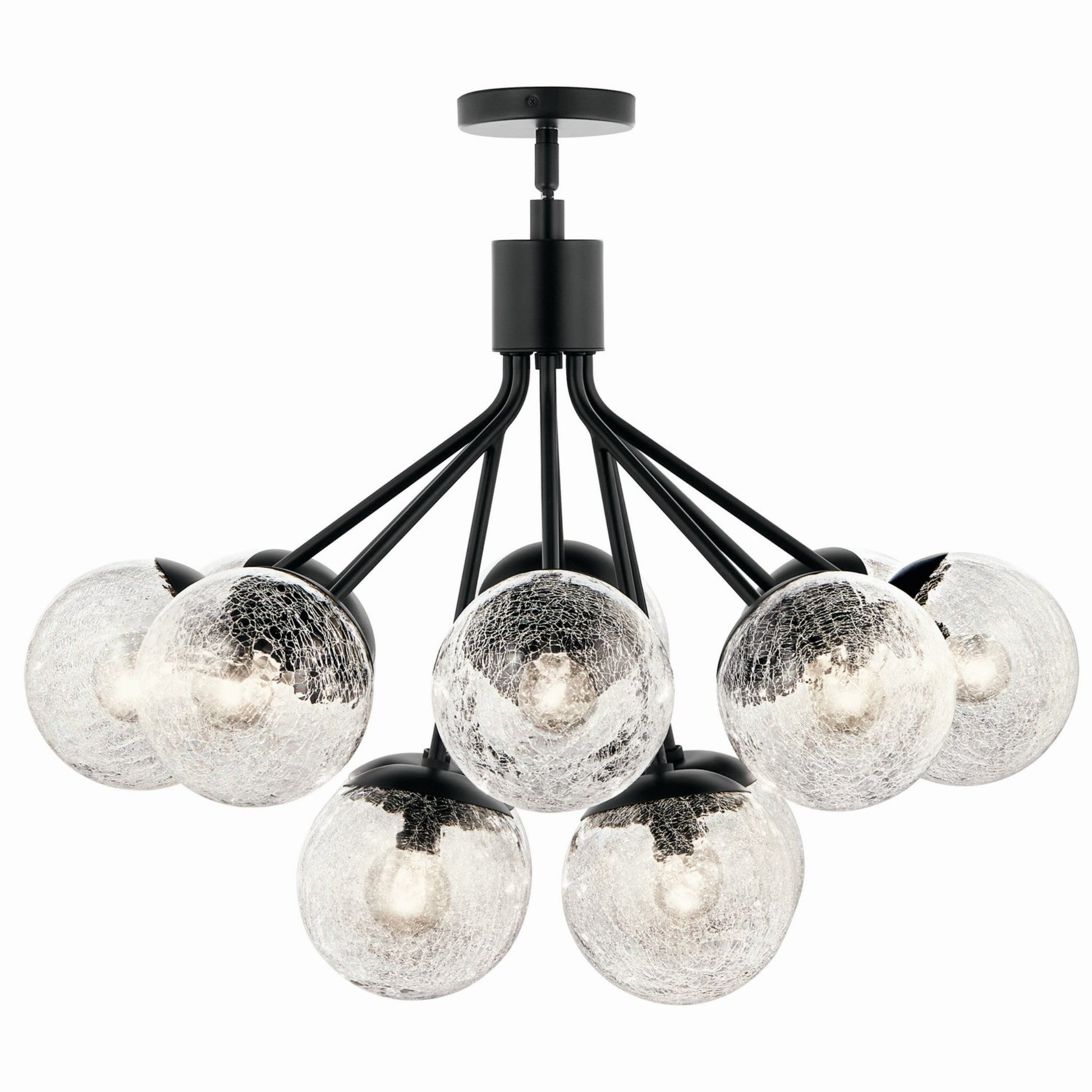 Silvarious 30" 12-Light Chandelier, Black Finish, Crackle Glass - Bees Lighting