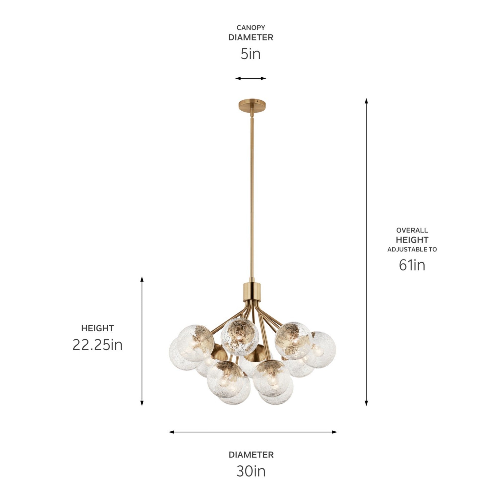 Silvarious 30" 12-Light Chandelier, Champagne Bronze Finish, Crackle Glass - Bees Lighting