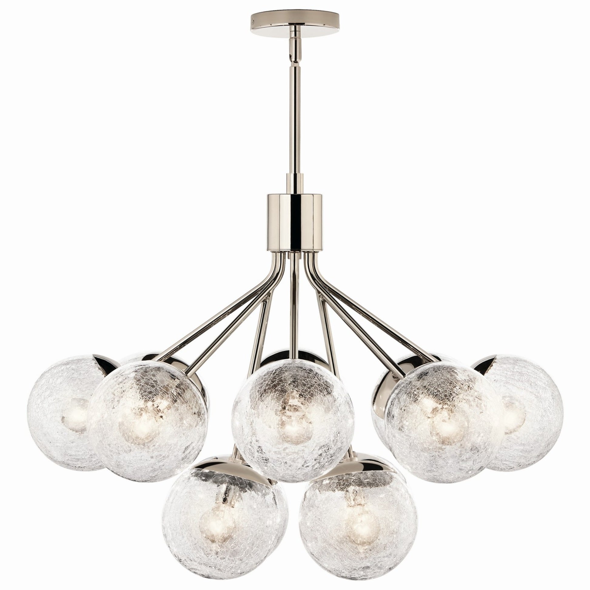 Silvarious 30" 12-Light Chandelier, Polished Nickel Finish, Crackle Glass - Bees Lighting
