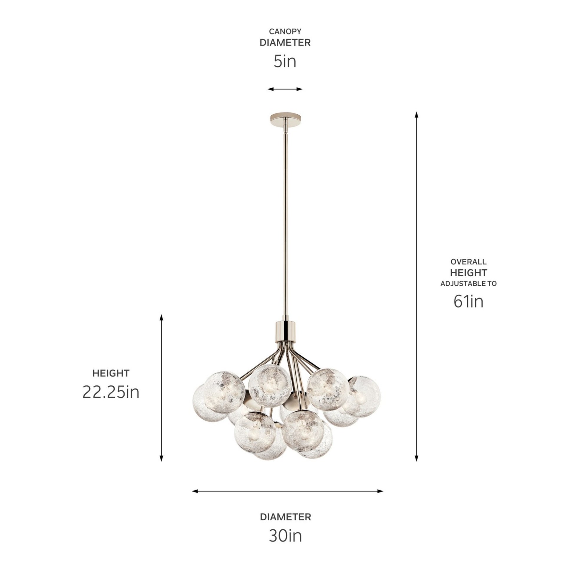 Silvarious 30" 12-Light Chandelier, Polished Nickel Finish, Crackle Glass - Bees Lighting