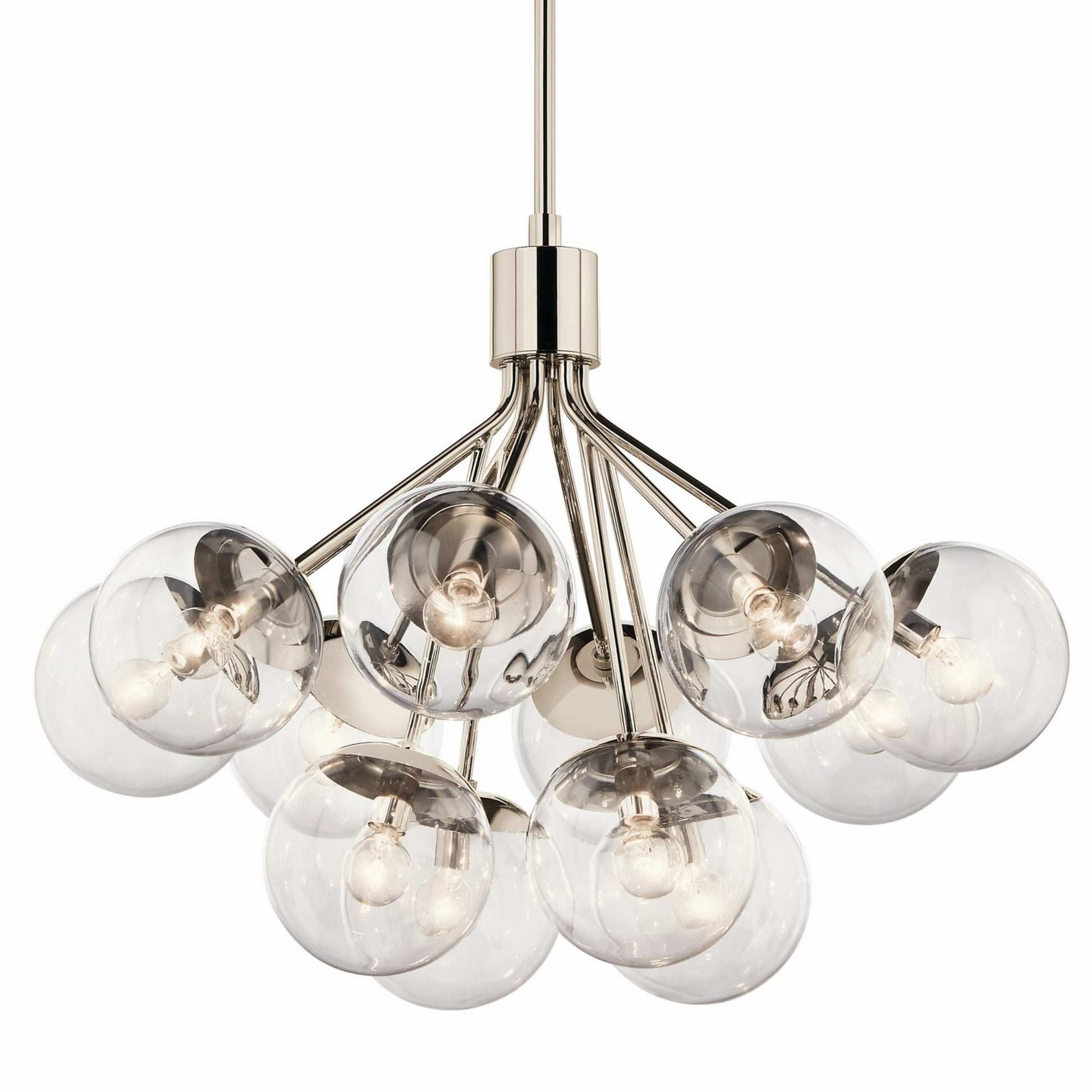 Silvarious 30" 12-Light Chandelier, Polished Nickel Finish, Clear Glass - Bees Lighting