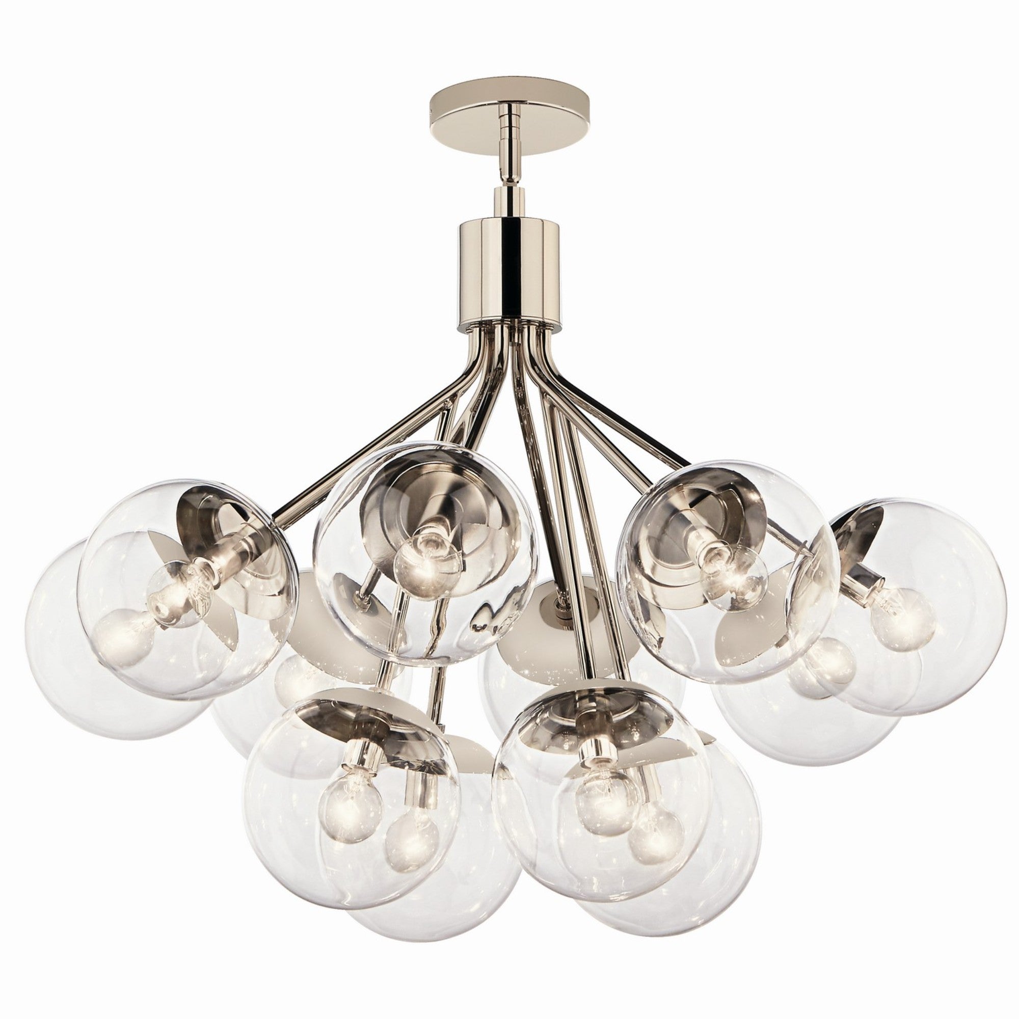 Silvarious 30" 12-Light Chandelier, Polished Nickel Finish, Clear Glass - Bees Lighting