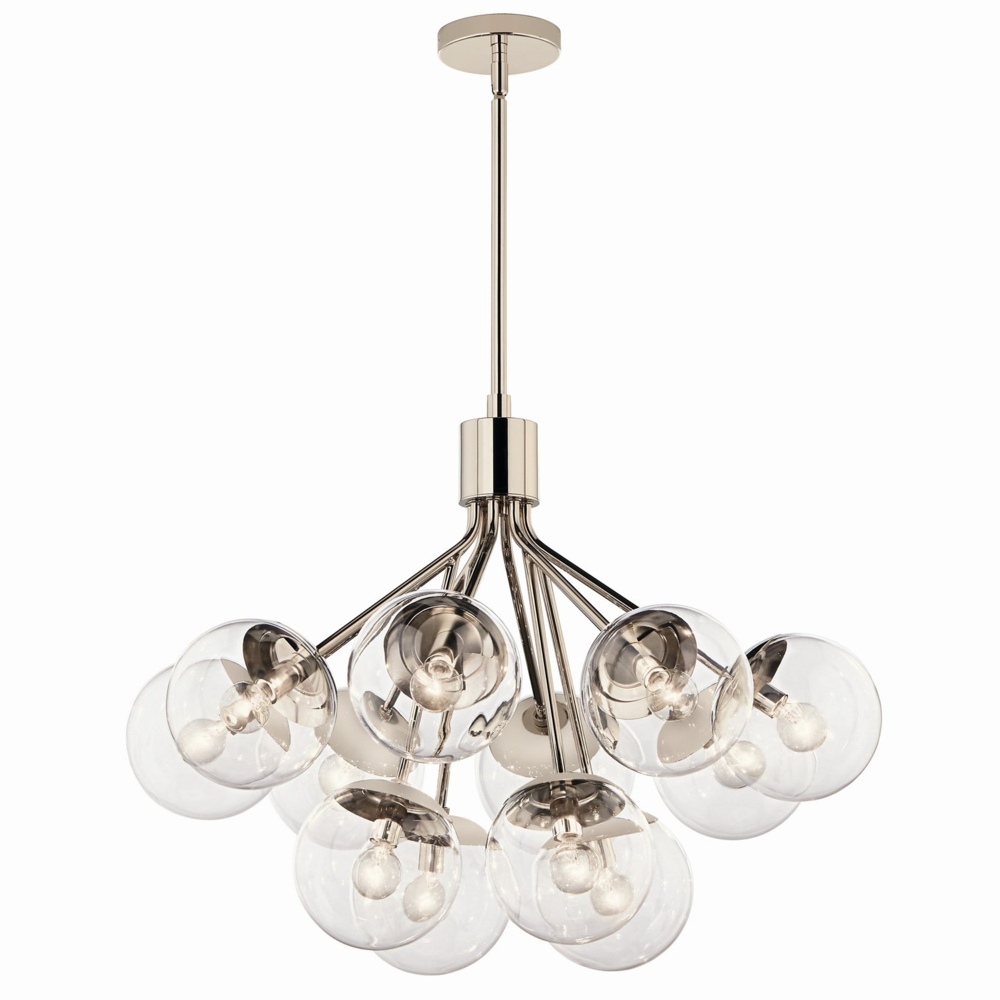 Silvarious 30" 12-Light Chandelier, Polished Nickel Finish, Clear Glass - Bees Lighting