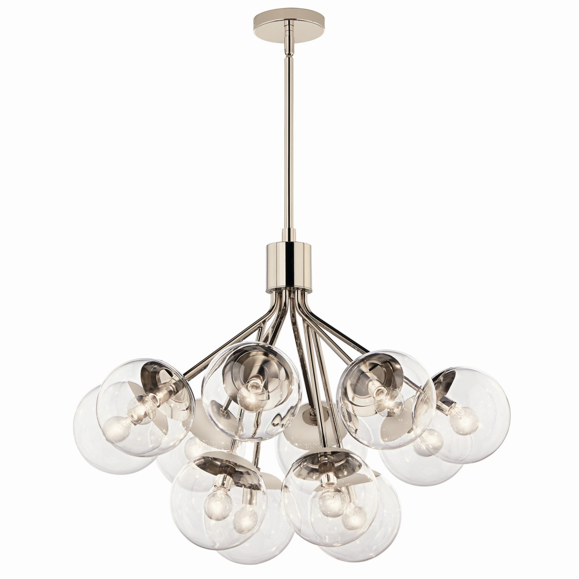 Silvarious 30" 12-Light Chandelier, Polished Nickel Finish, Clear Glass - Bees Lighting