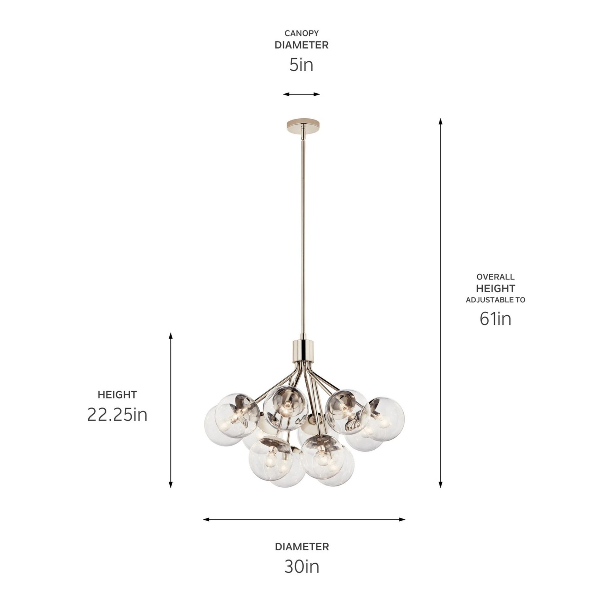 Silvarious 30" 12-Light Chandelier, Polished Nickel Finish, Clear Glass - Bees Lighting