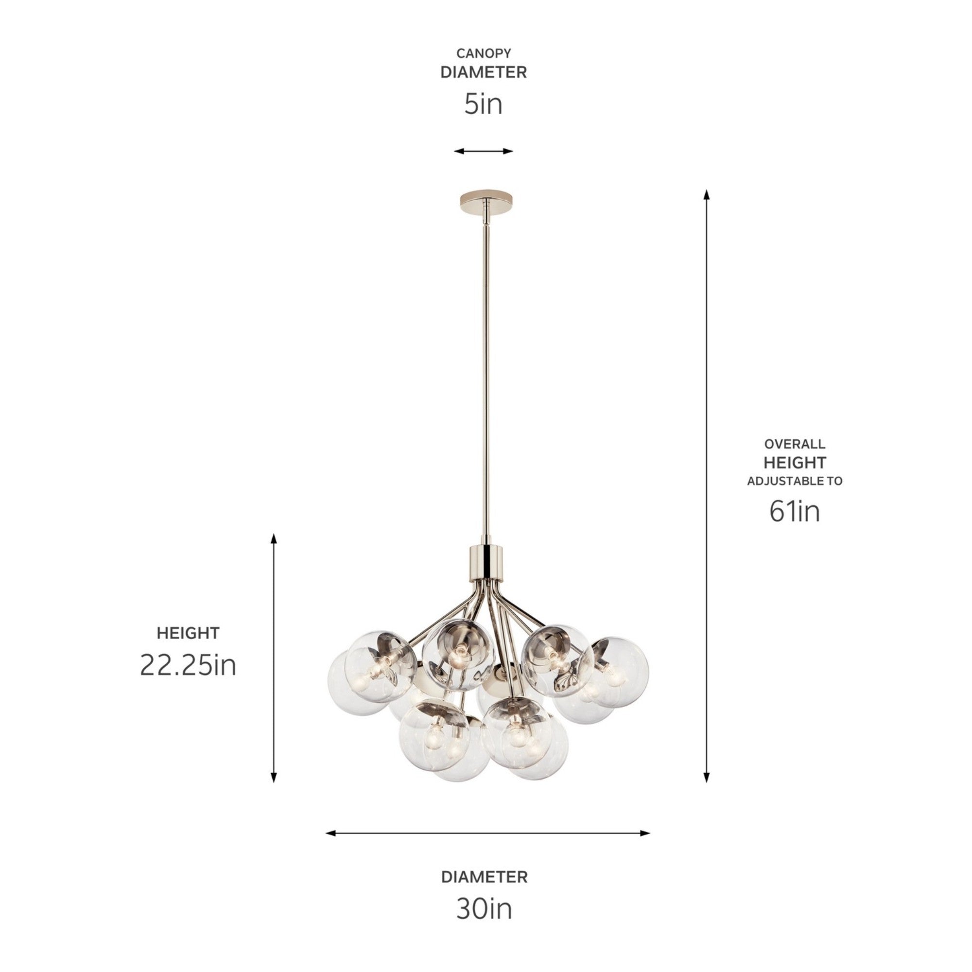 Silvarious 30" 12-Light Chandelier, Polished Nickel Finish, Clear Glass - Bees Lighting