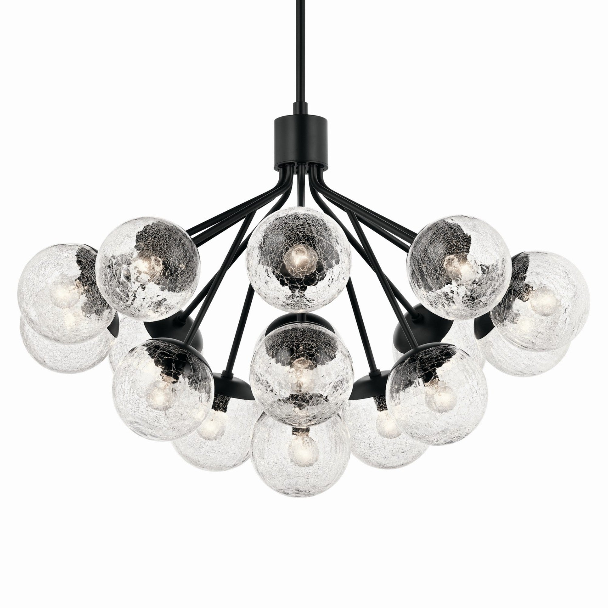 Silvarious 38" 16 Light Chandelier, Black Finish, Crackle Glass - Bees Lighting