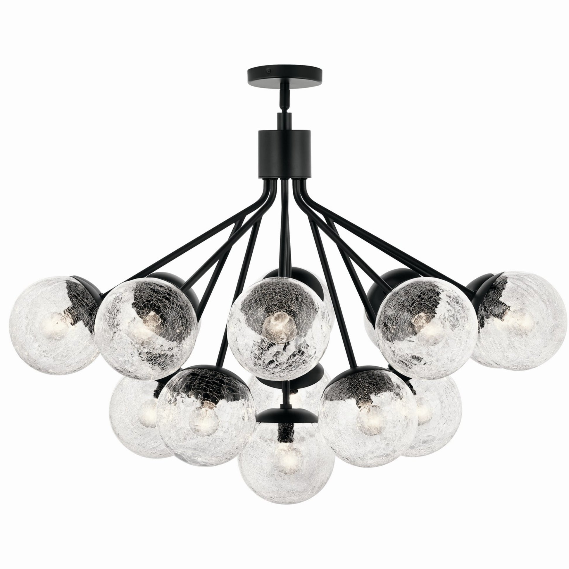 Silvarious 38" 16 Light Chandelier, Black Finish, Crackle Glass - Bees Lighting