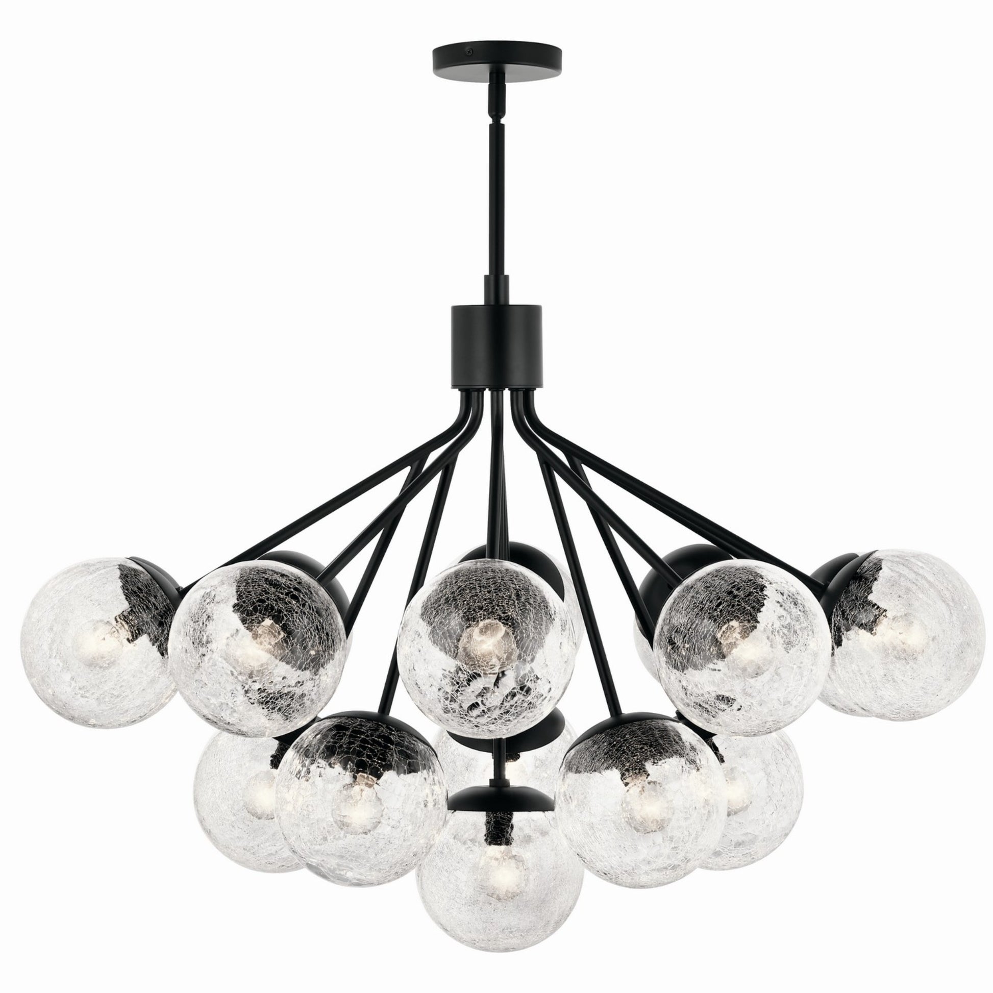Silvarious 38" 16 Light Chandelier, Black Finish, Crackle Glass - Bees Lighting