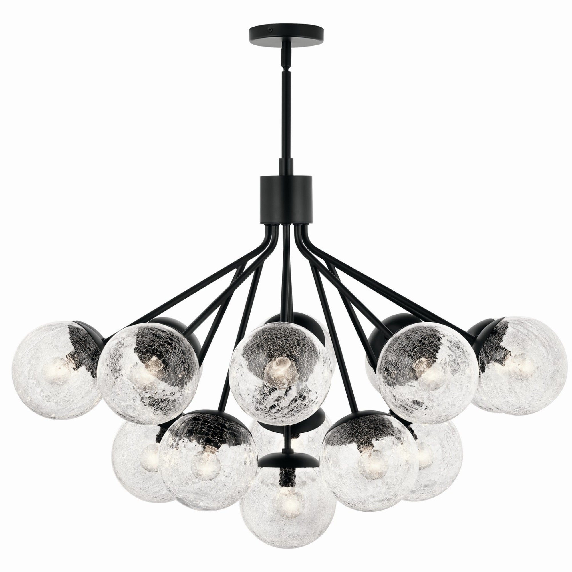 Silvarious 38" 16 Light Chandelier, Black Finish, Crackle Glass - Bees Lighting