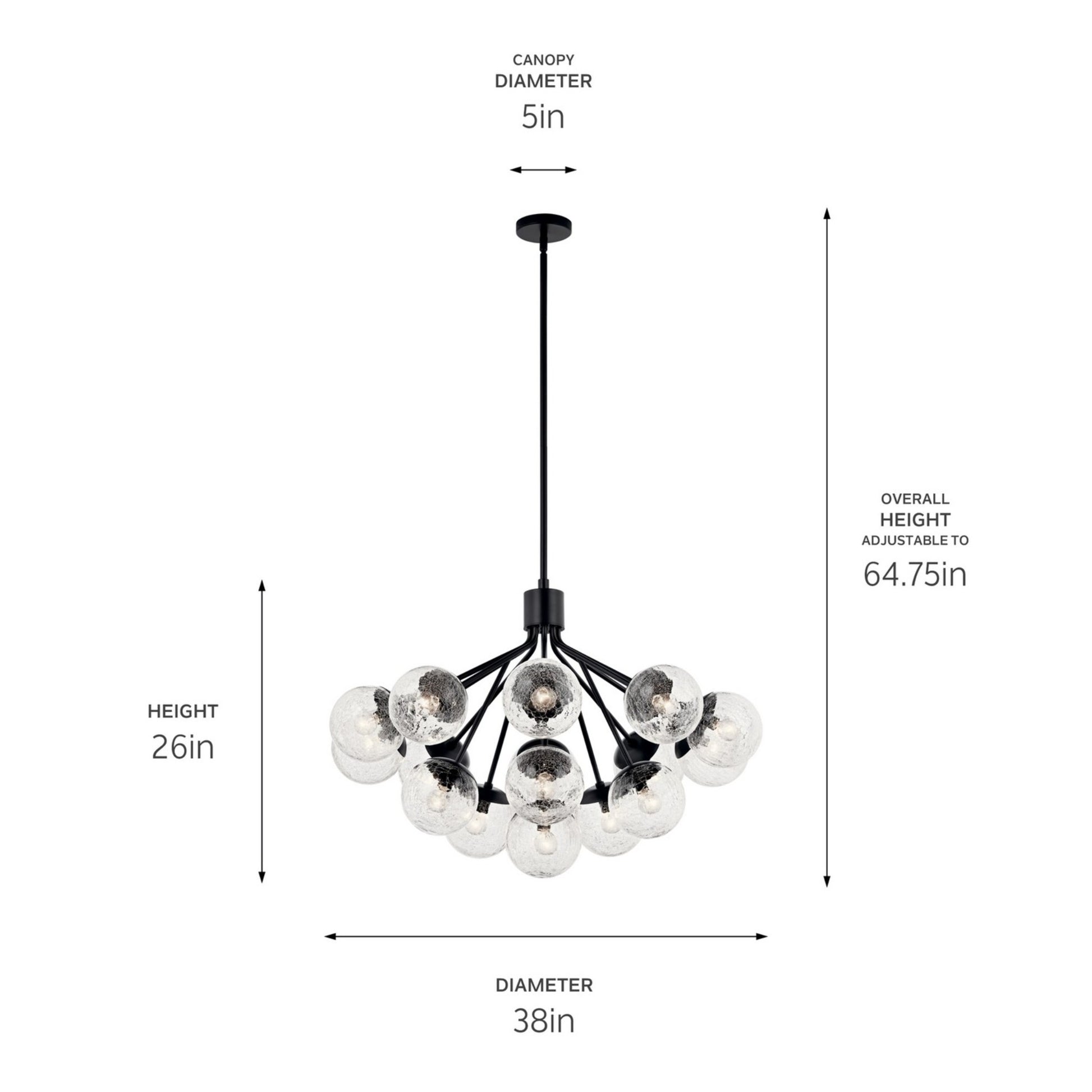 Silvarious 38" 16 Light Chandelier, Black Finish, Crackle Glass - Bees Lighting