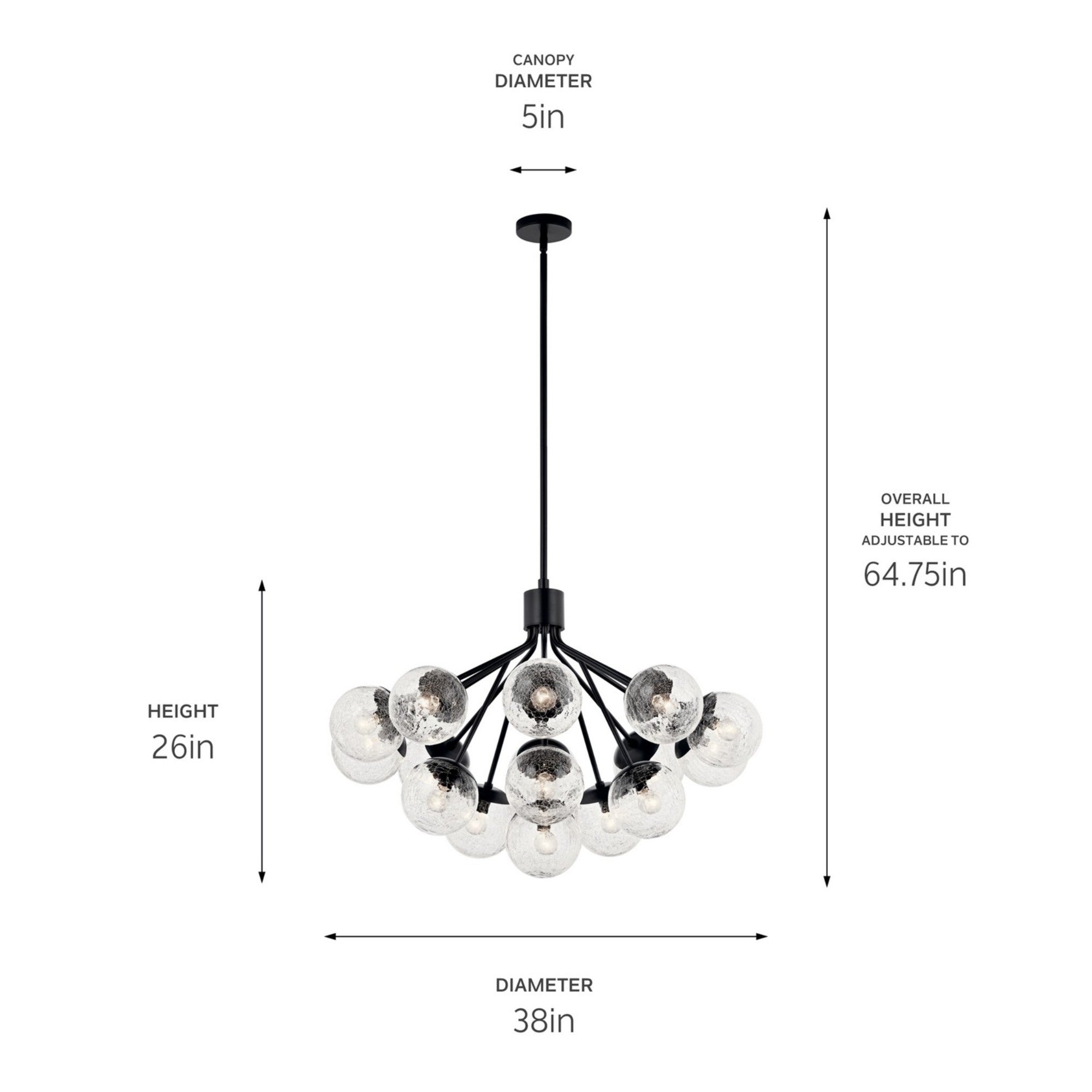 Silvarious 38" 16 Light Chandelier, Black Finish, Crackle Glass - Bees Lighting