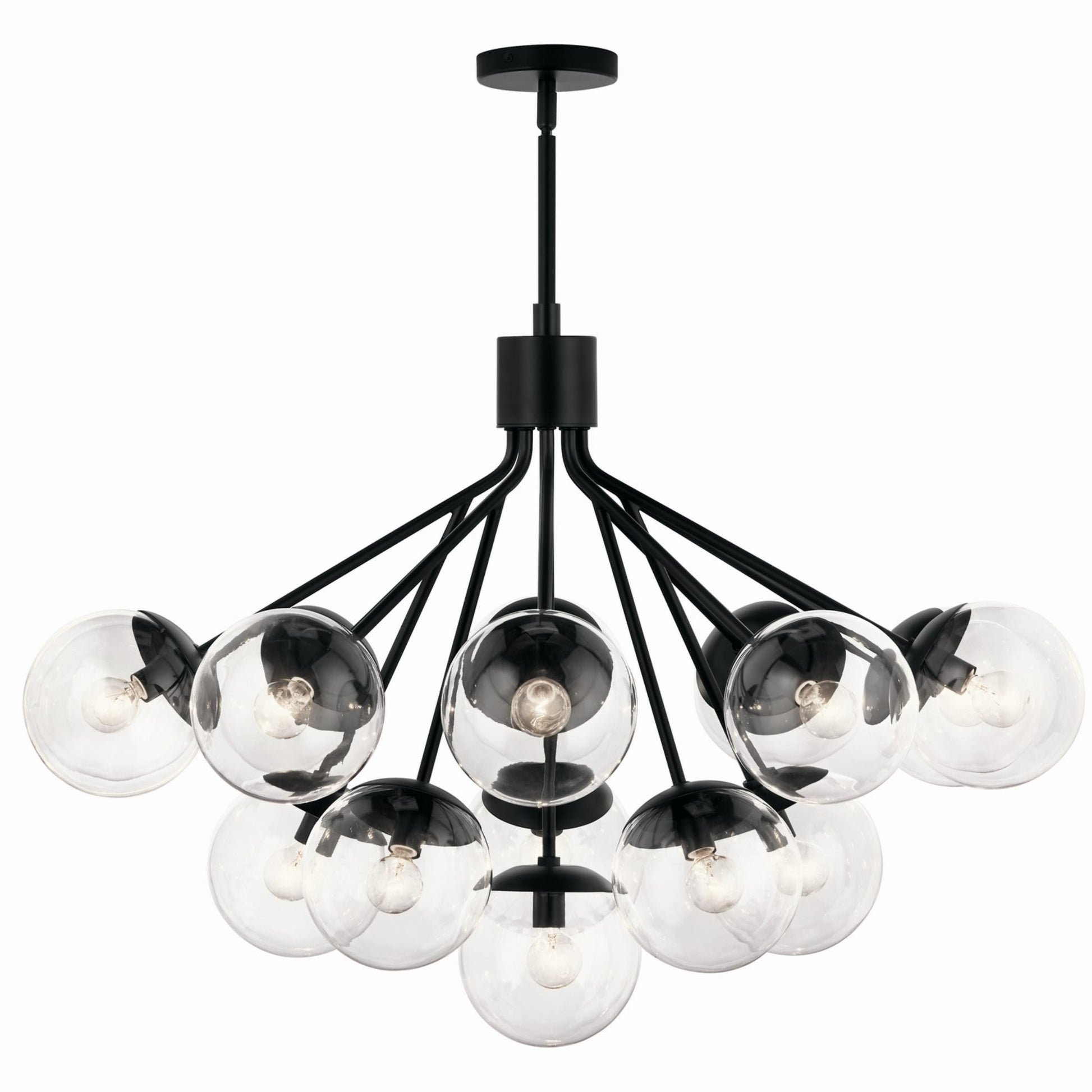 Silvarious 38" 16 Light Chandelier, Black Finish, Clear Glass - Bees Lighting