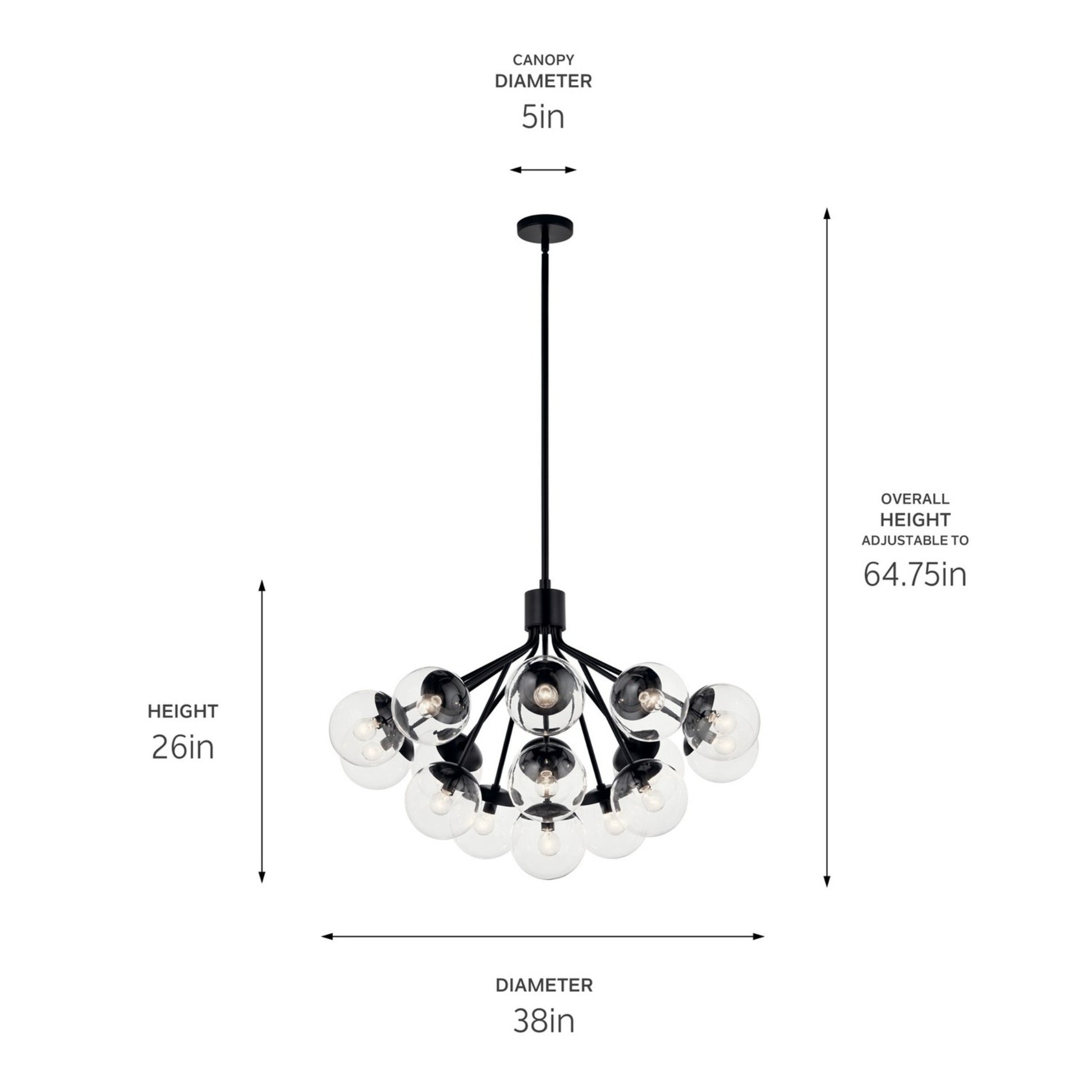 Silvarious 38" 16 Light Chandelier, Black Finish, Clear Glass - Bees Lighting