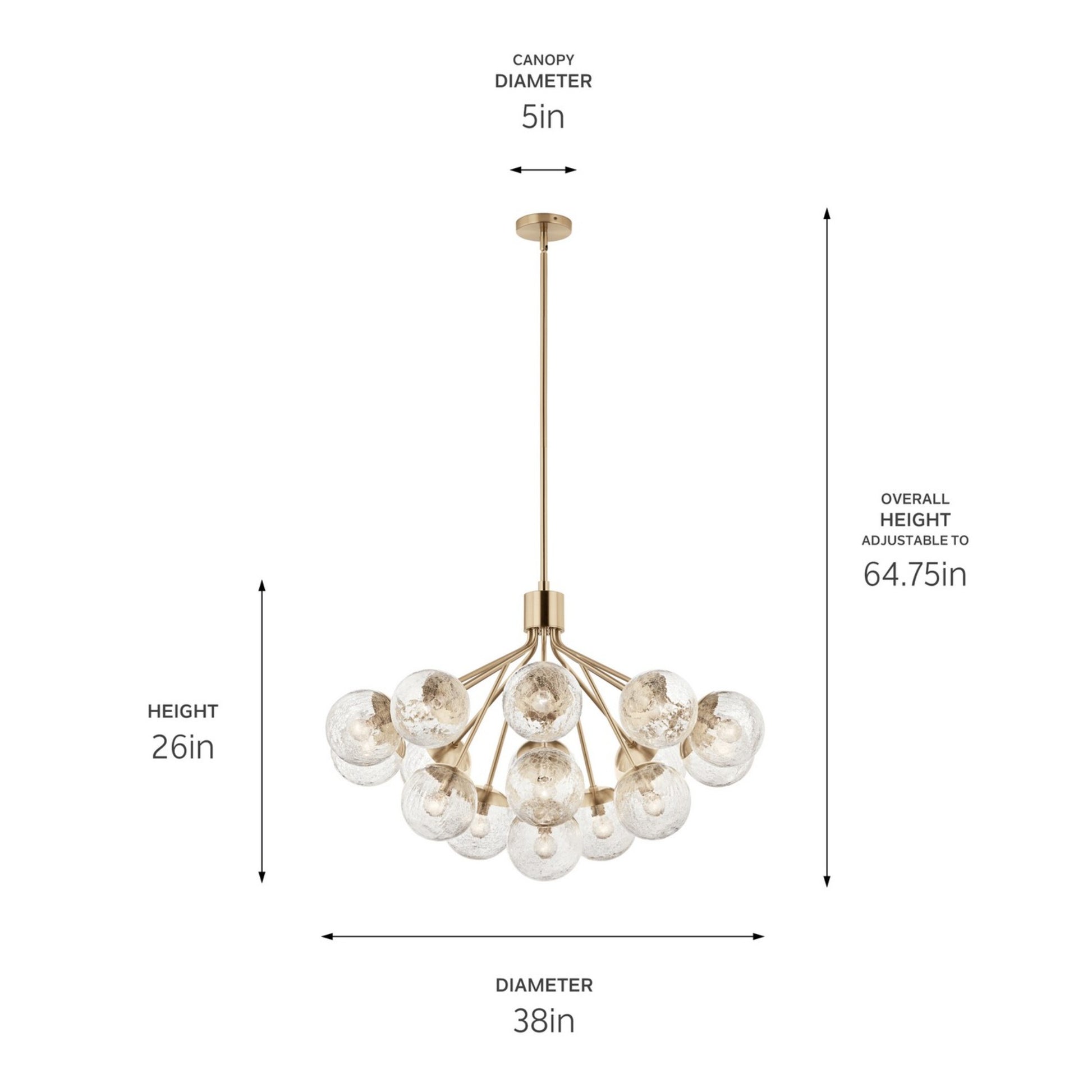 Silvarious 38" 16 Light Chandelier, Champagne Bronze Finish, Crackle Glass - Bees Lighting