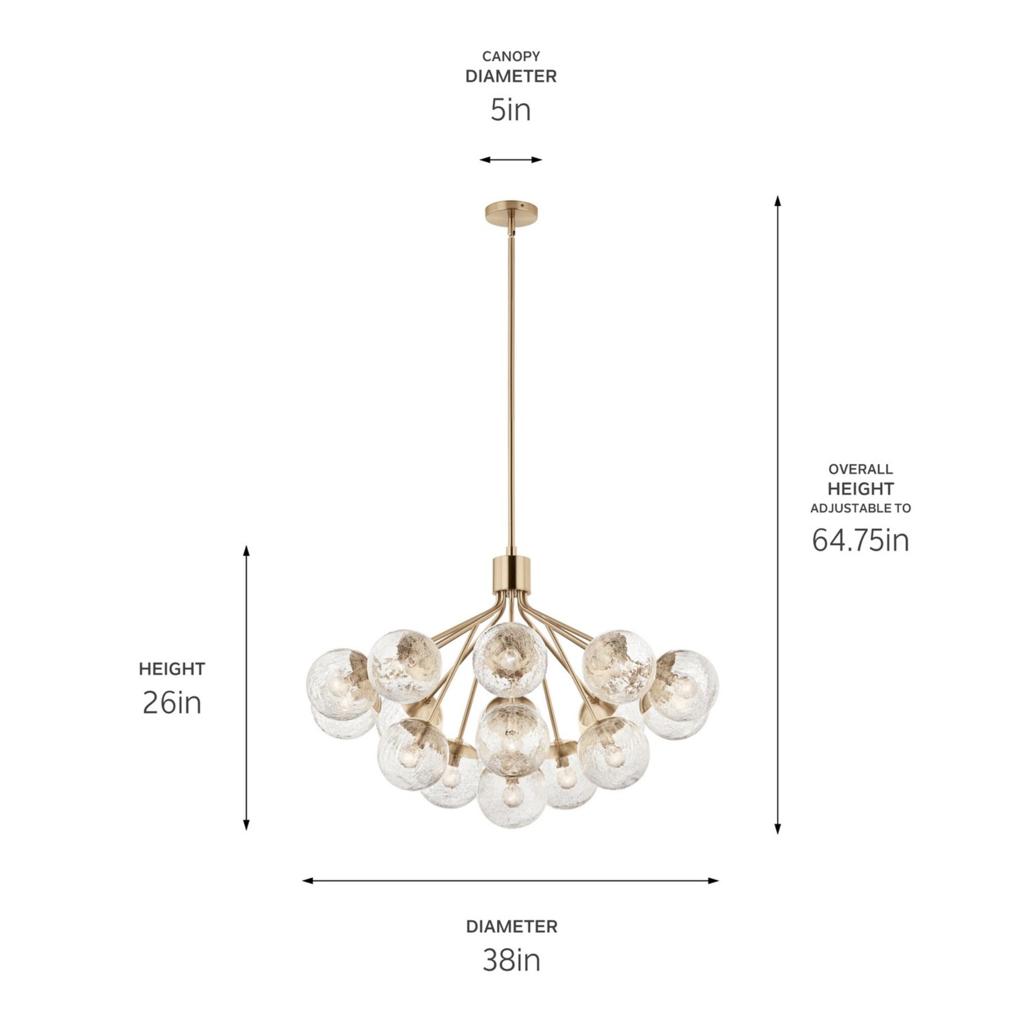 Silvarious 38" 16 Light Chandelier, Champagne Bronze Finish, Crackle Glass - Bees Lighting