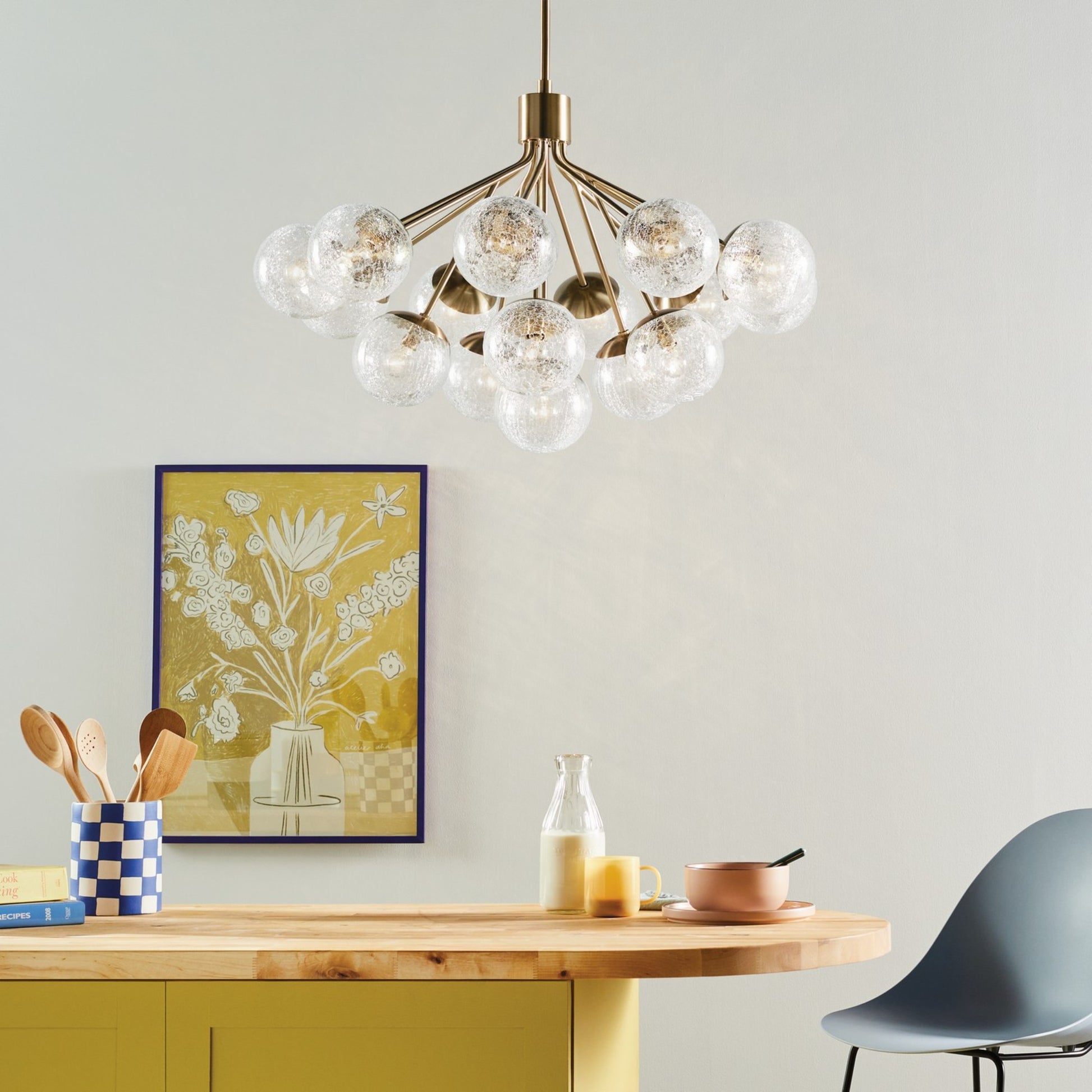 Silvarious 38" 16 Light Chandelier, Champagne Bronze Finish, Crackle Glass - Bees Lighting
