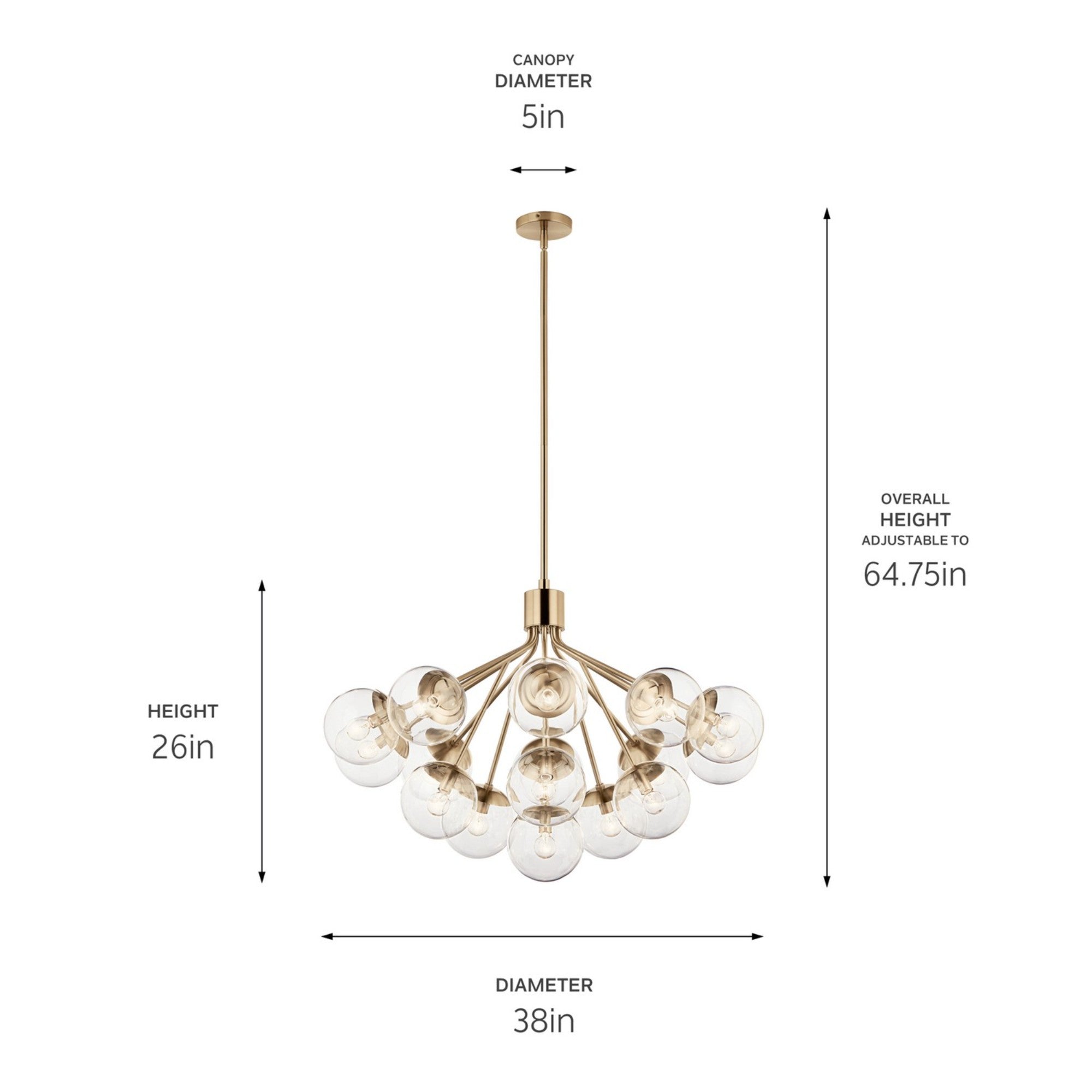 Silvarious 38" 16 Light Chandelier, Champagne Bronze Finish, Clear Glass - Bees Lighting