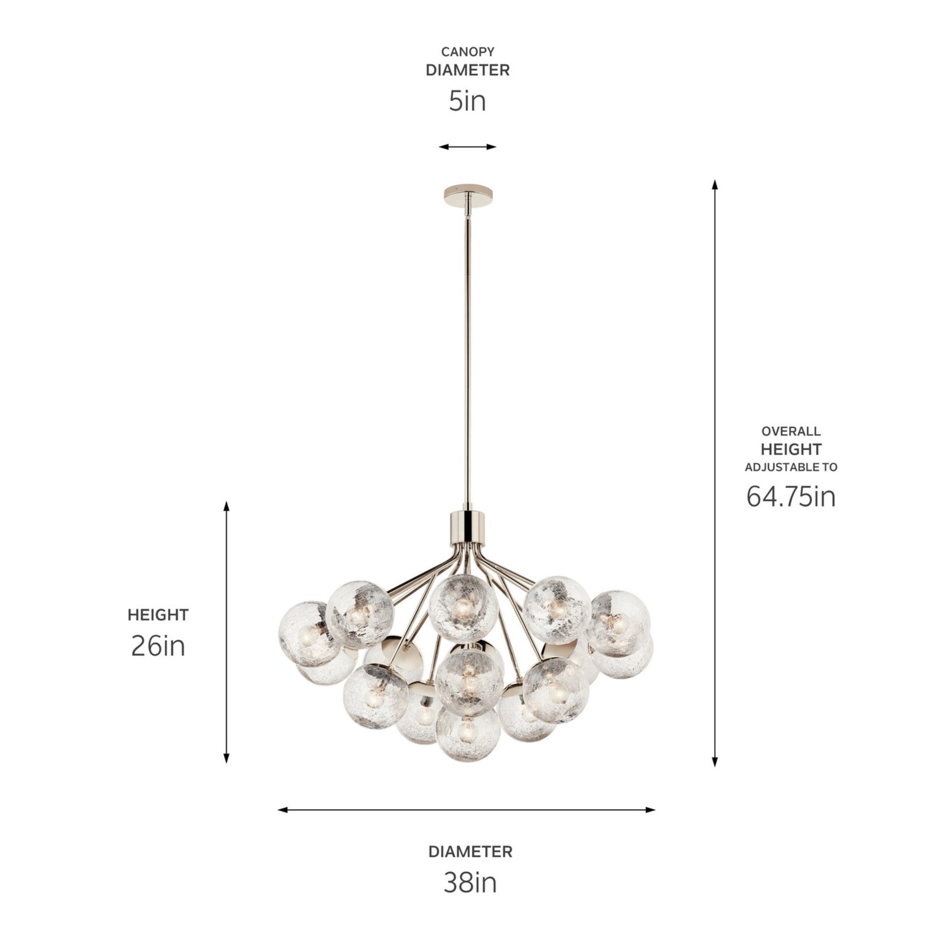 Silvarious 38" 16 Light Chandelier, Polished Nickel Finish, Crackle Glass - Bees Lighting