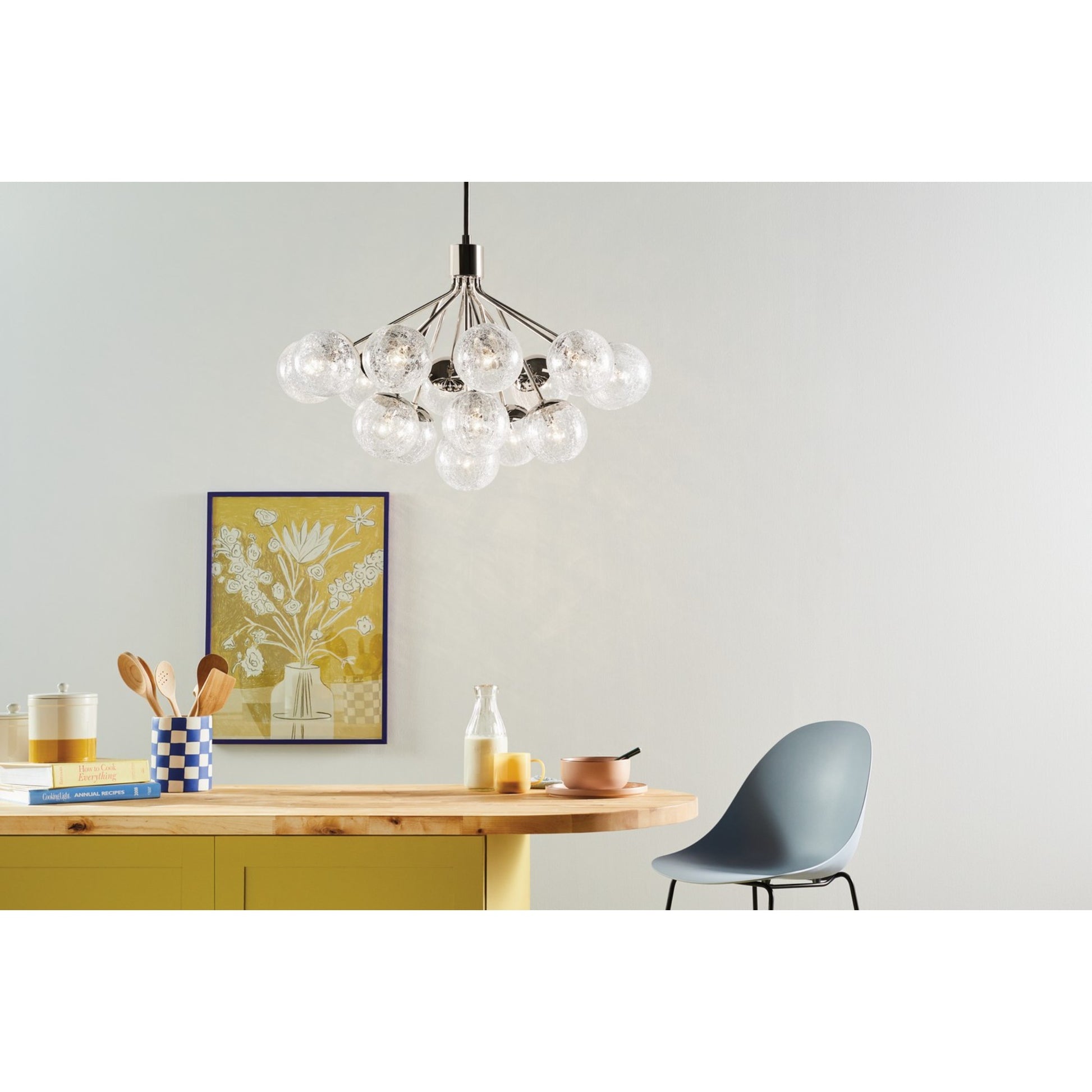 Silvarious 38" 16 Light Chandelier, Polished Nickel Finish, Crackle Glass - Bees Lighting