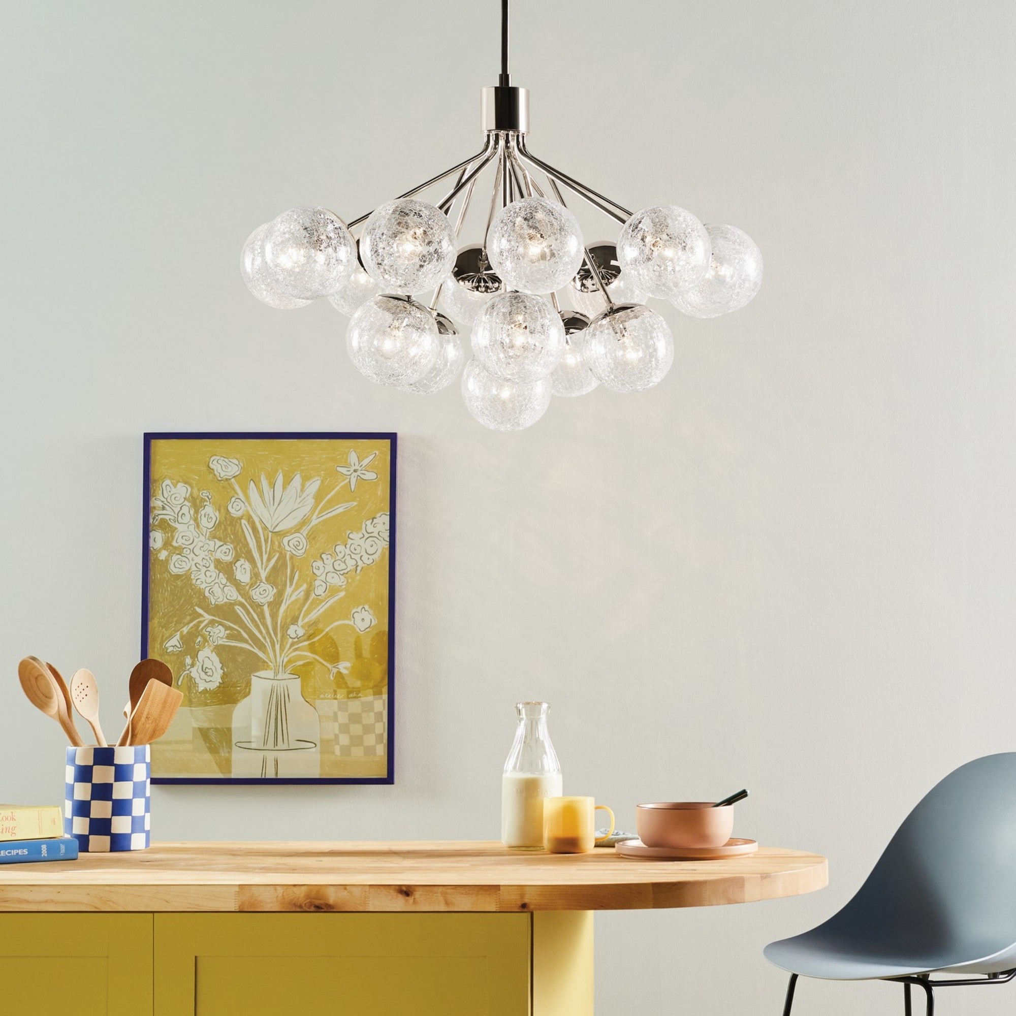 Silvarious 38" 16 Light Chandelier, Polished Nickel Finish, Crackle Glass - Bees Lighting