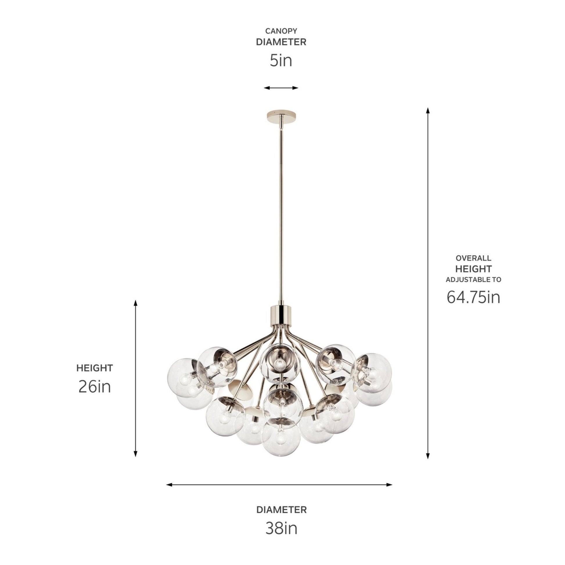 Silvarious 38" 16 Light Chandelier, Polished Nickel Finish, Clear Glass - Bees Lighting