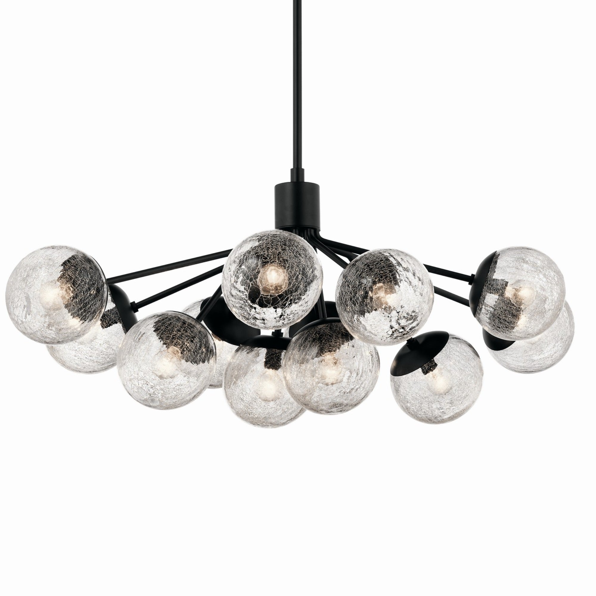 Silvarious 48" 12-Light Linear Chandelier, Black Finish, Crackle Glass - Bees Lighting