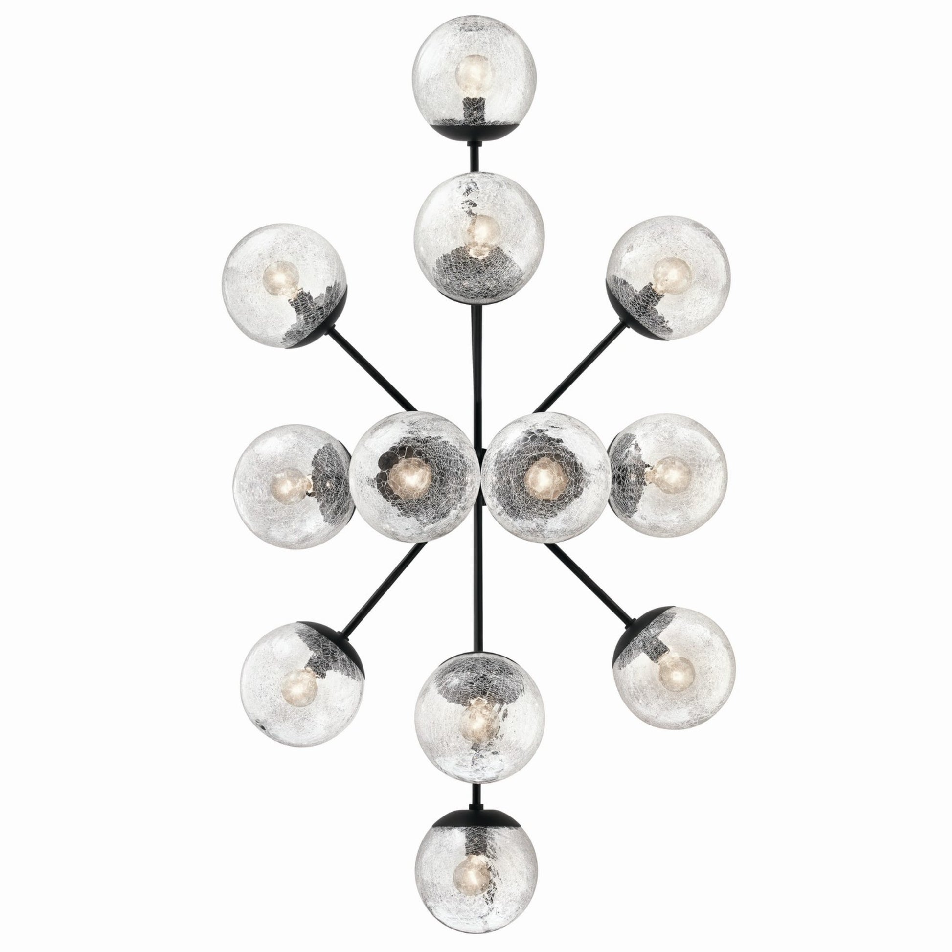 Silvarious 48" 12-Light Linear Chandelier, Black Finish, Crackle Glass - Bees Lighting