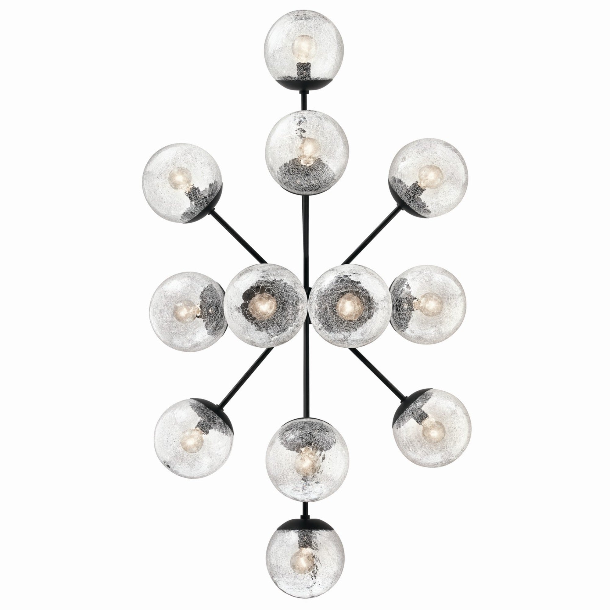 Silvarious 48" 12-Light Linear Chandelier, Black Finish, Crackle Glass - Bees Lighting