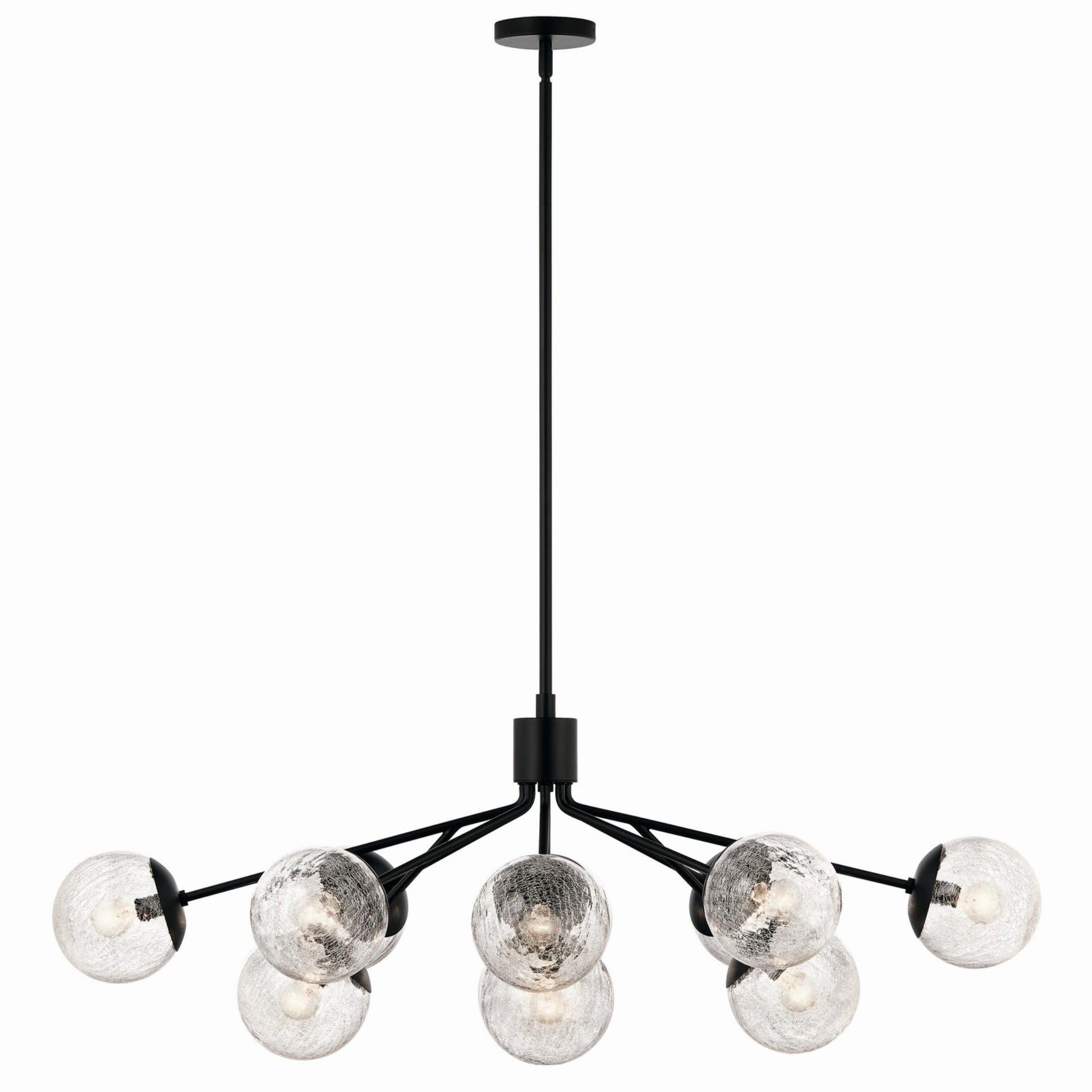 Silvarious 48" 12-Light Linear Chandelier, Black Finish, Crackle Glass - Bees Lighting