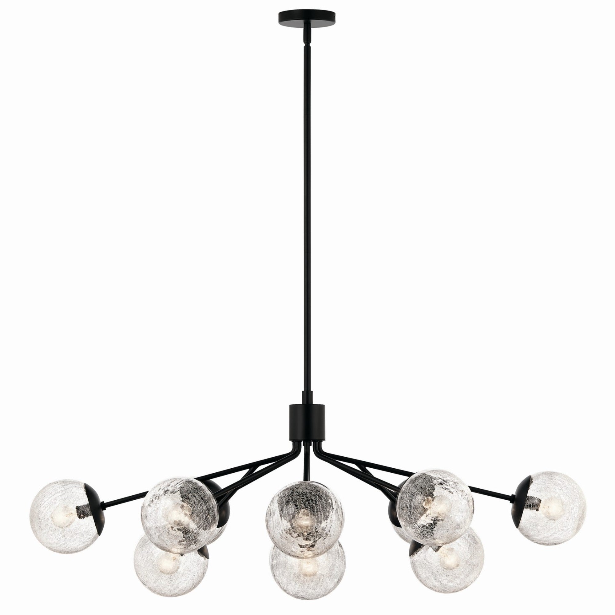 Silvarious 48" 12-Light Linear Chandelier, Black Finish, Crackle Glass - Bees Lighting