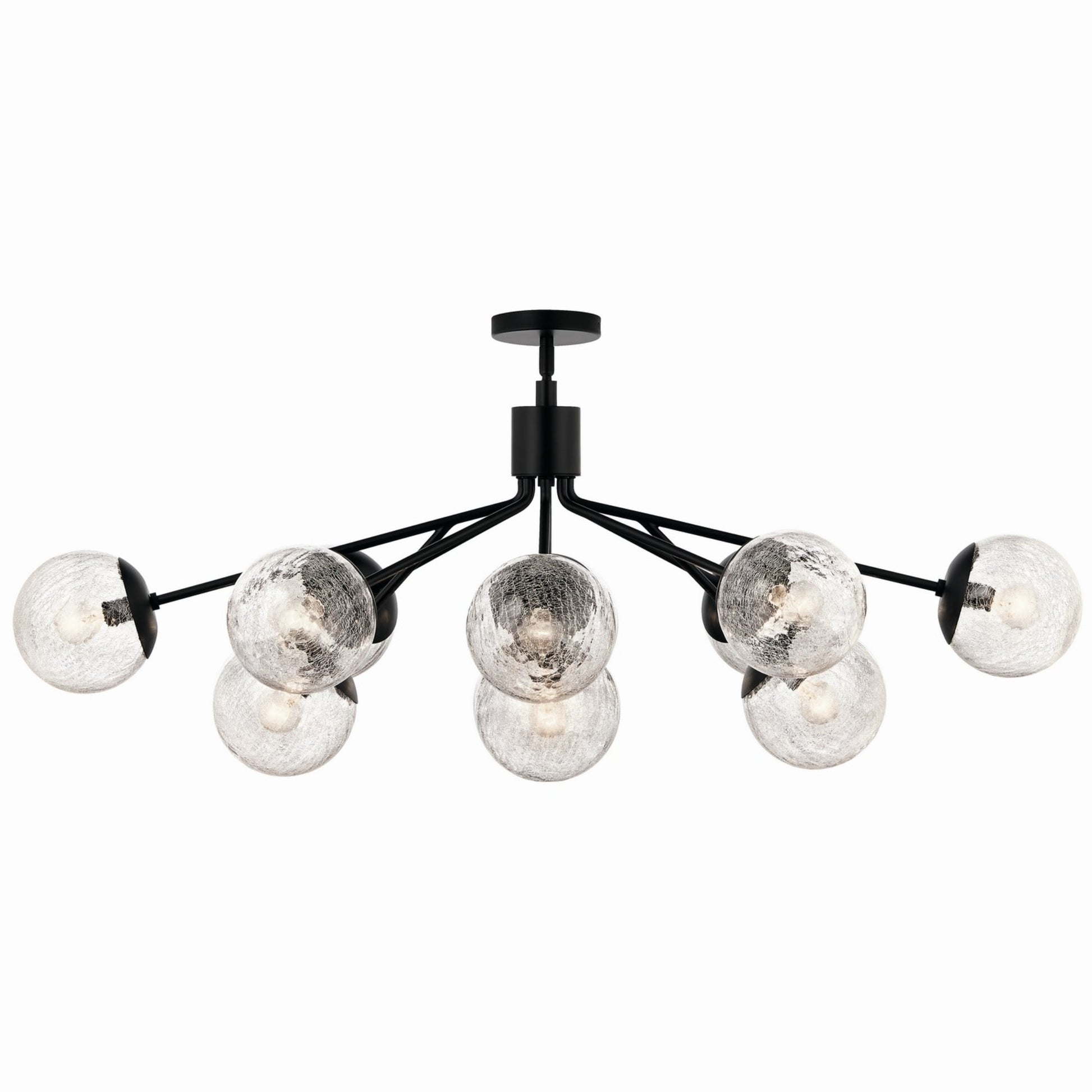 Silvarious 48" 12-Light Linear Chandelier, Black Finish, Crackle Glass - Bees Lighting