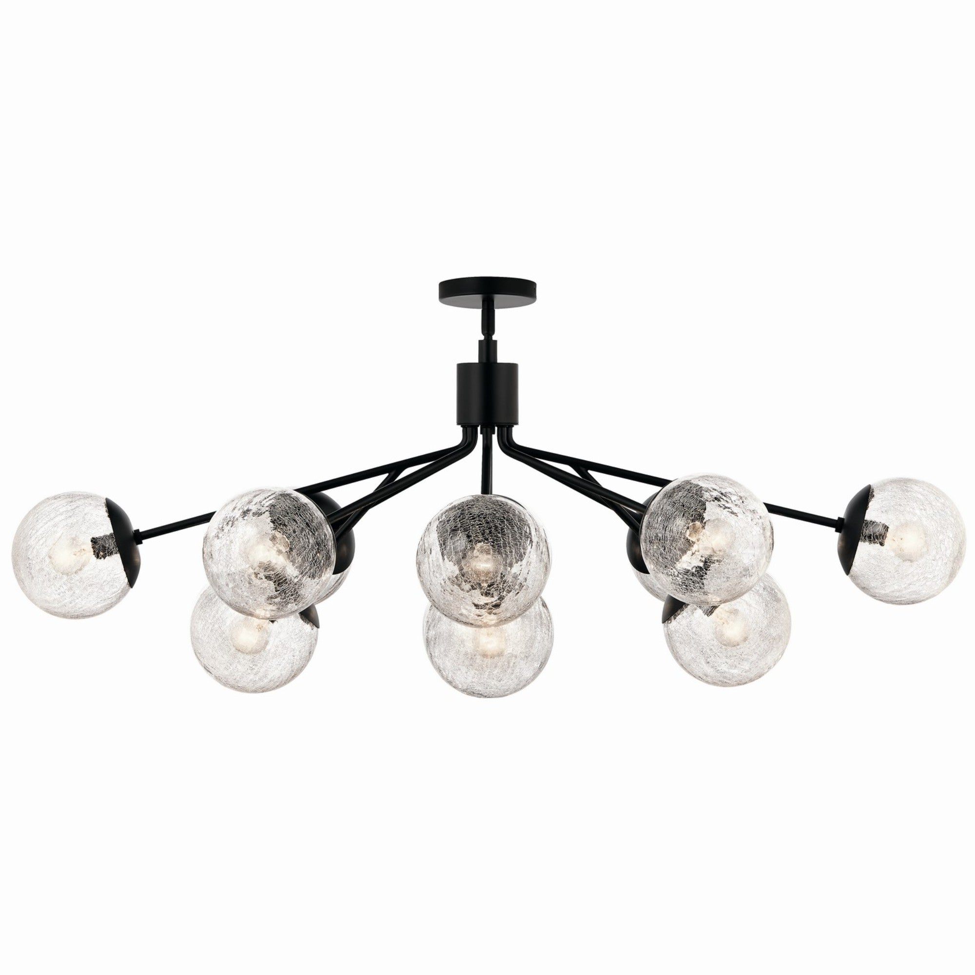 Silvarious 48" 12-Light Linear Chandelier, Black Finish, Crackle Glass - Bees Lighting
