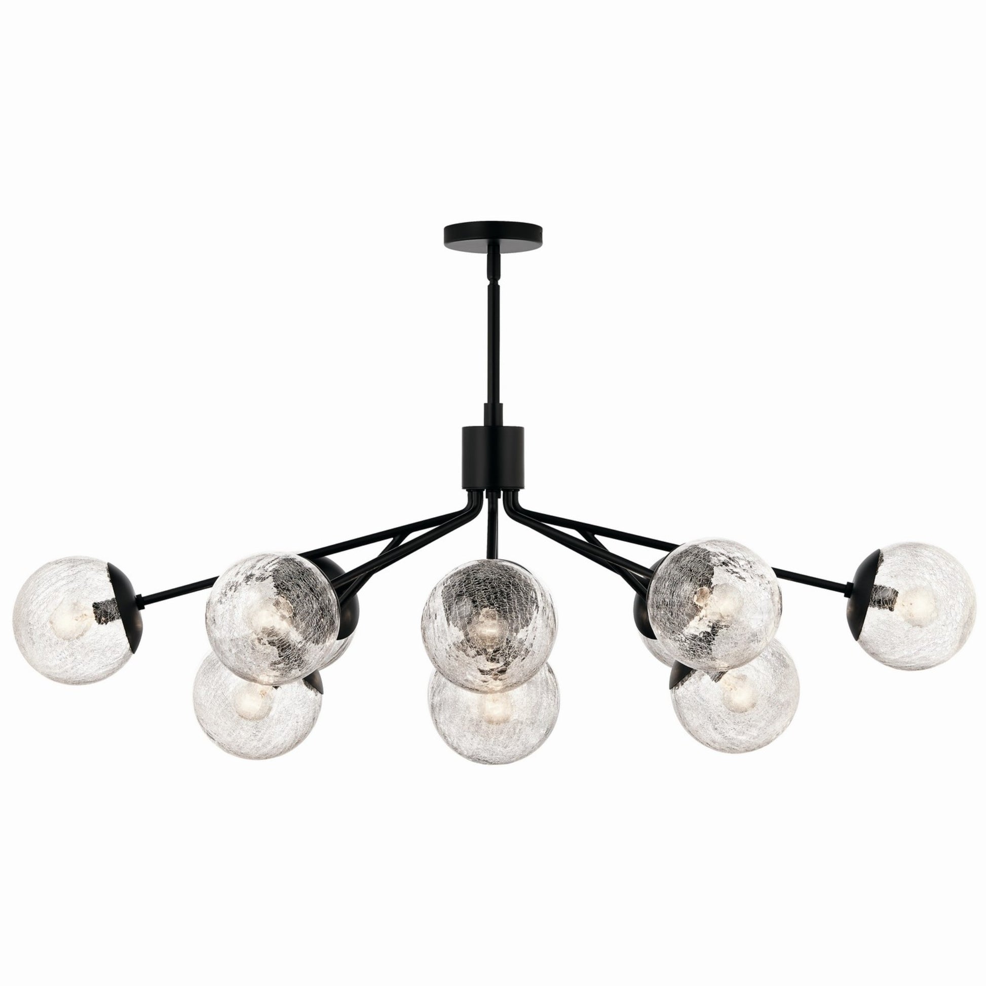 Silvarious 48" 12-Light Linear Chandelier, Black Finish, Crackle Glass - Bees Lighting