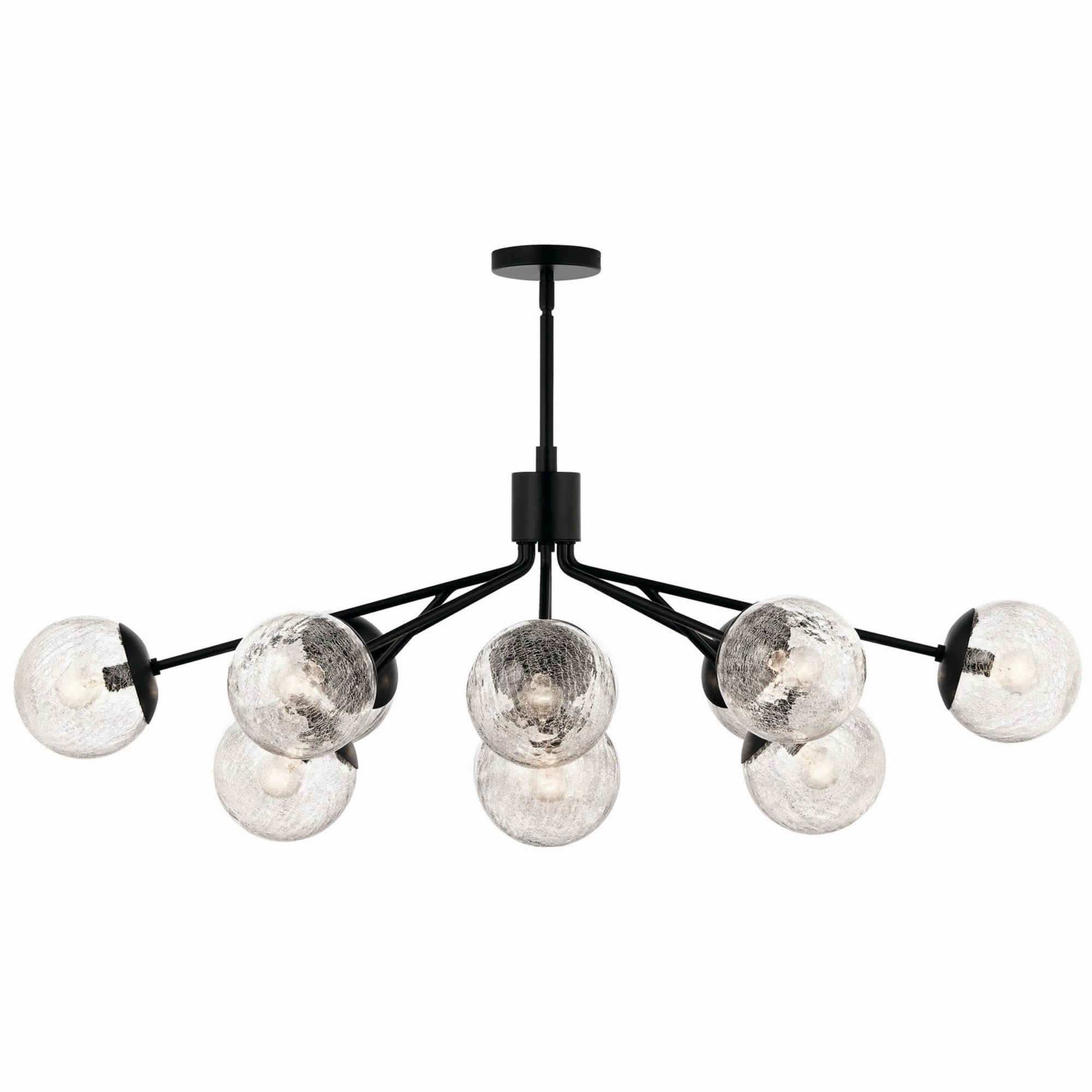 Silvarious 48" 12-Light Linear Chandelier, Black Finish, Crackle Glass - Bees Lighting