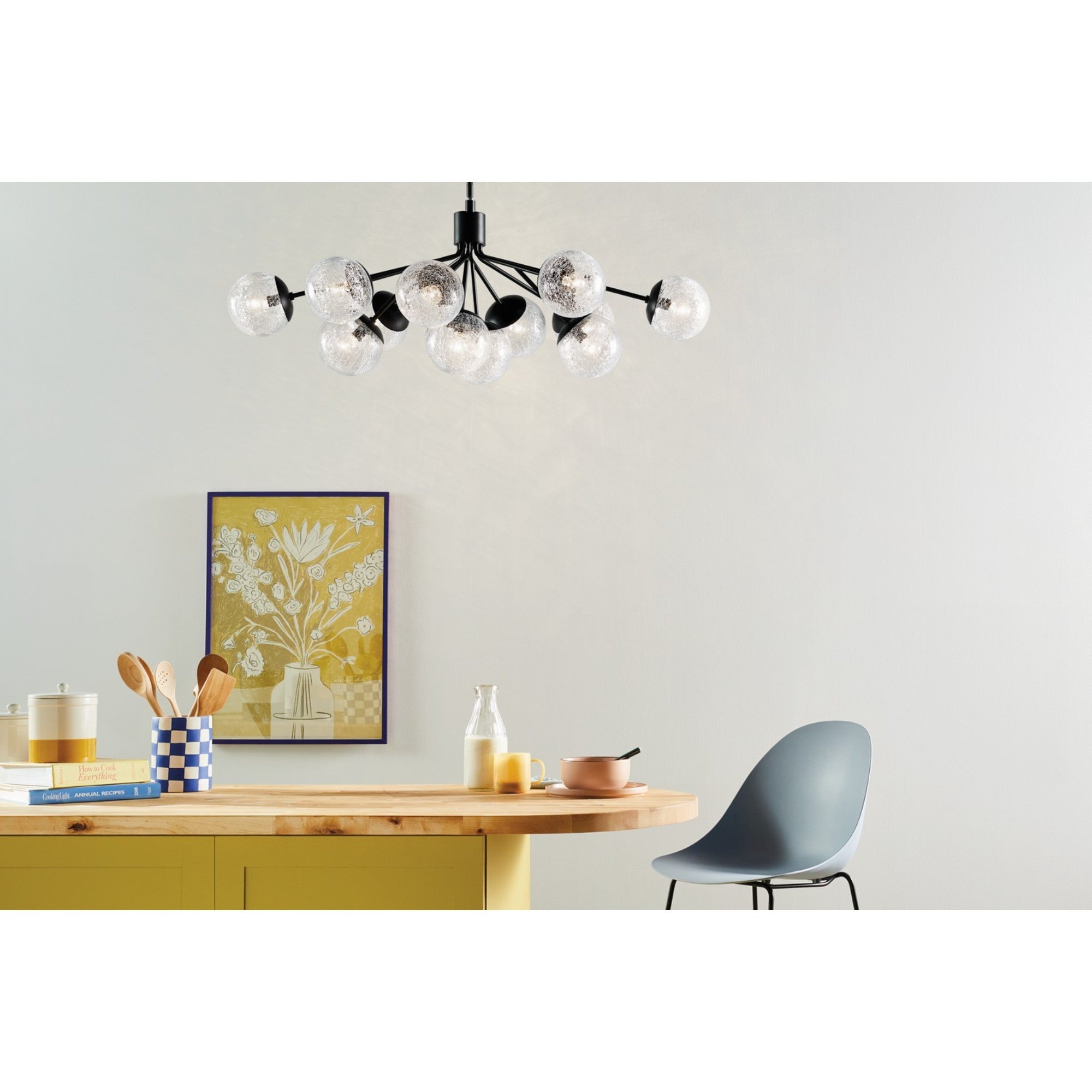 Silvarious 48" 12-Light Linear Chandelier, Black Finish, Crackle Glass - Bees Lighting