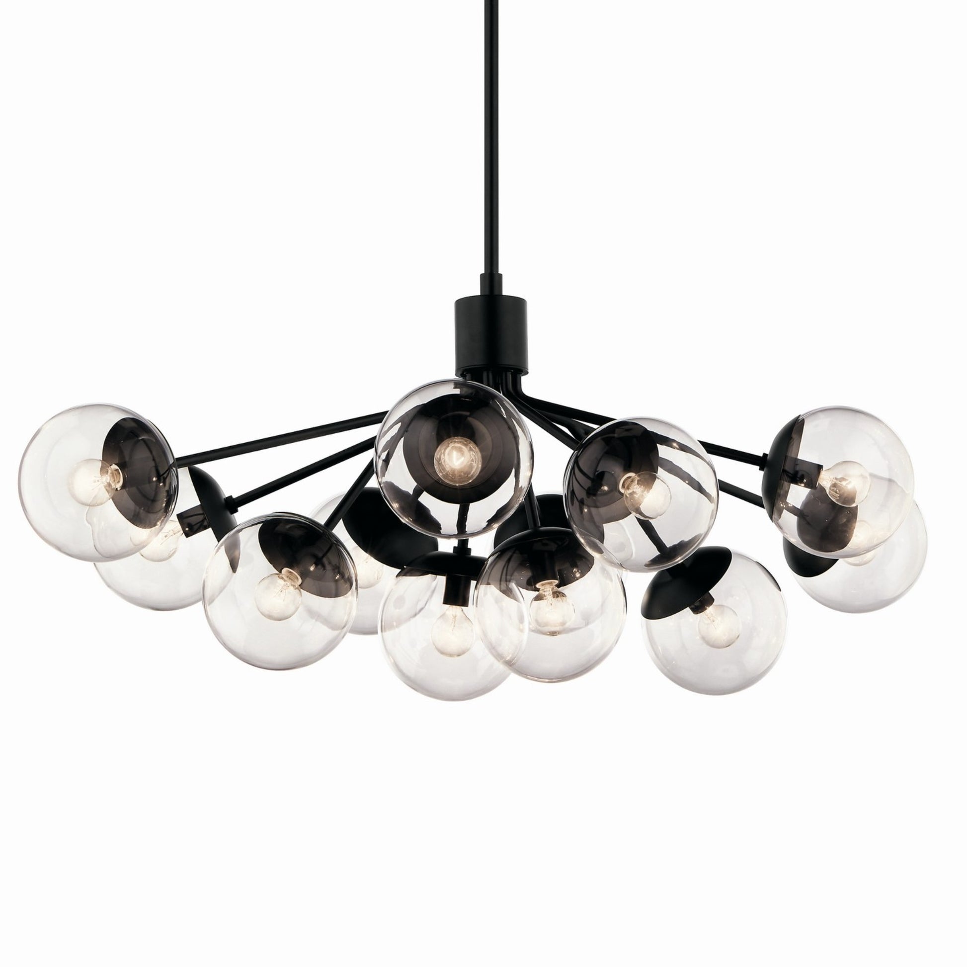 Silvarious 48" 12-Light Linear Chandelier, Black Finish, Clear Glass - Bees Lighting