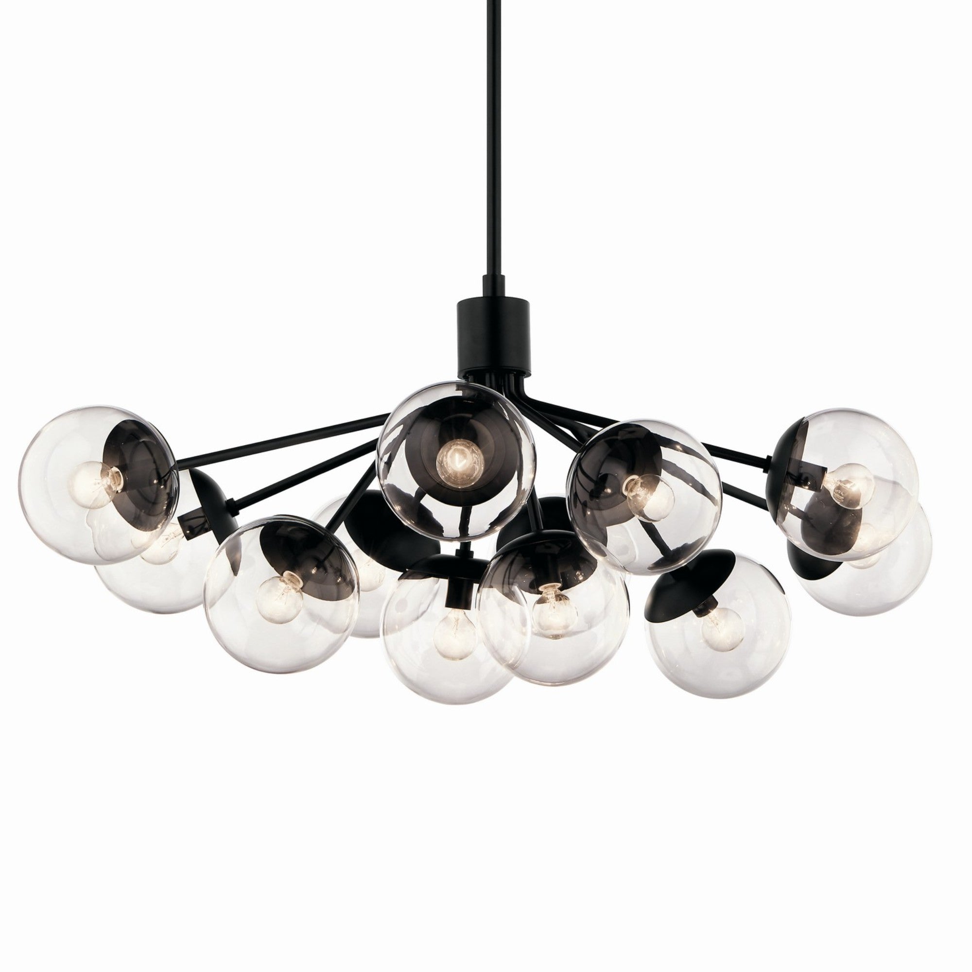 Silvarious 48" 12-Light Linear Chandelier, Black Finish, Clear Glass - Bees Lighting