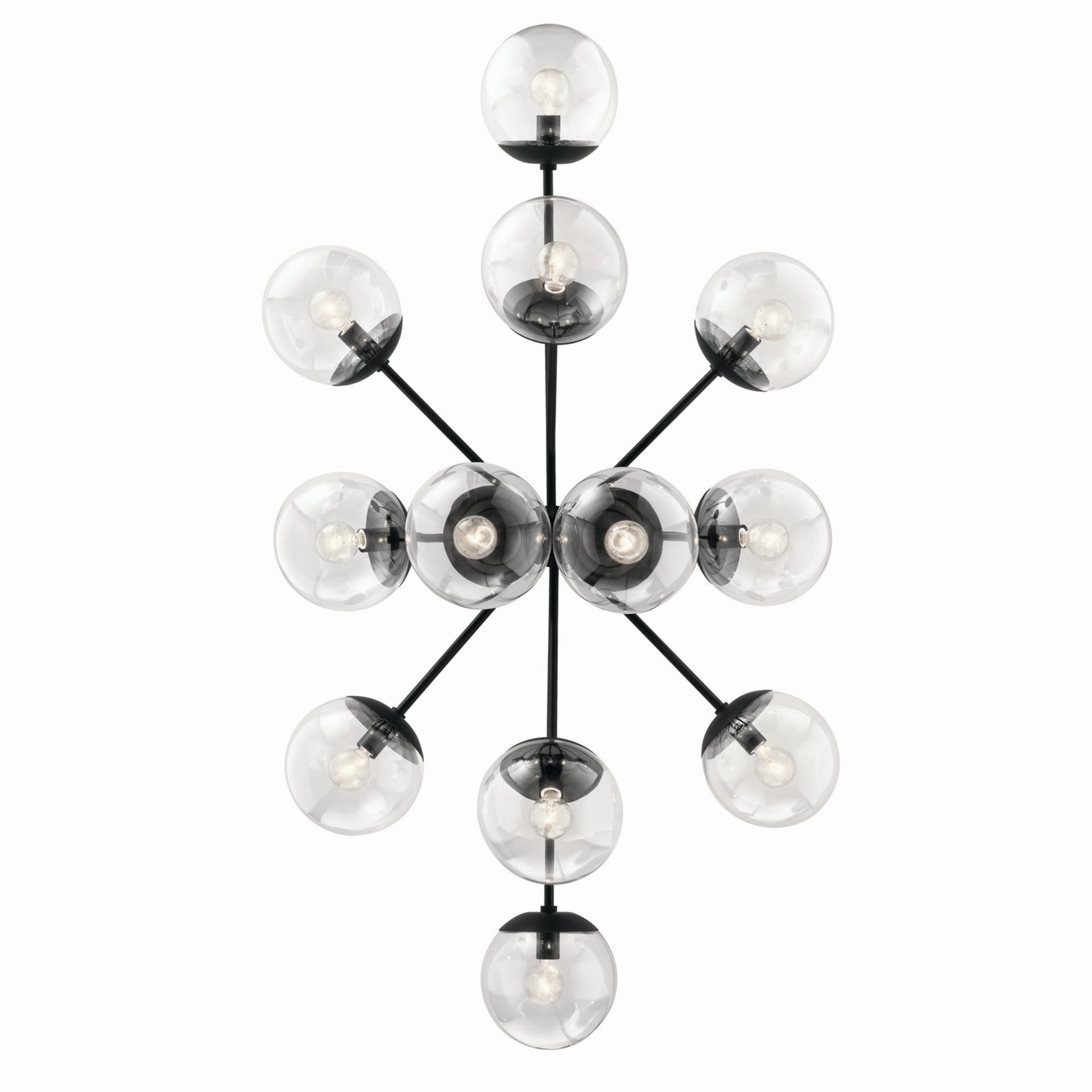 Silvarious 48" 12-Light Linear Chandelier, Black Finish, Clear Glass - Bees Lighting