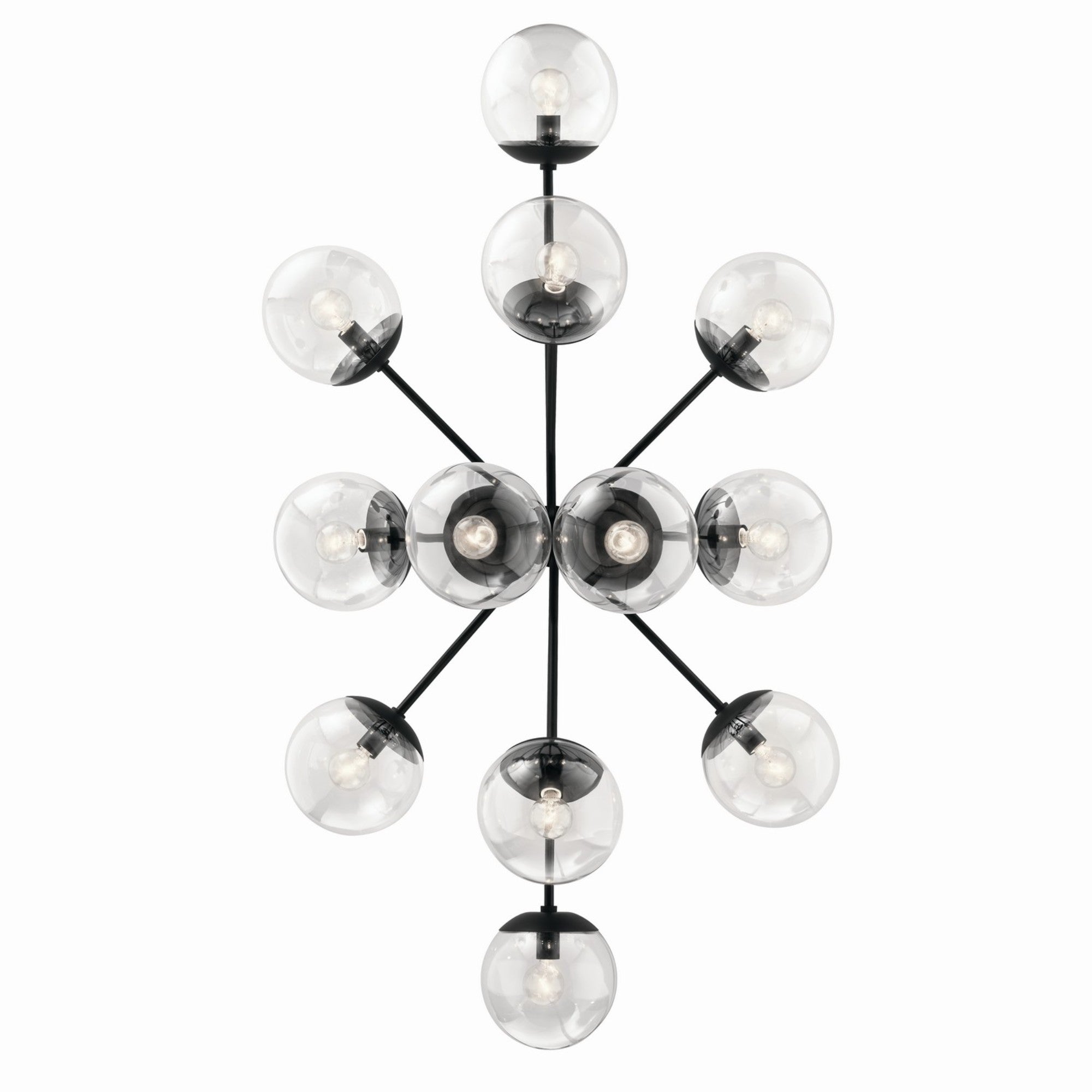 Silvarious 48" 12-Light Linear Chandelier, Black Finish, Clear Glass - Bees Lighting
