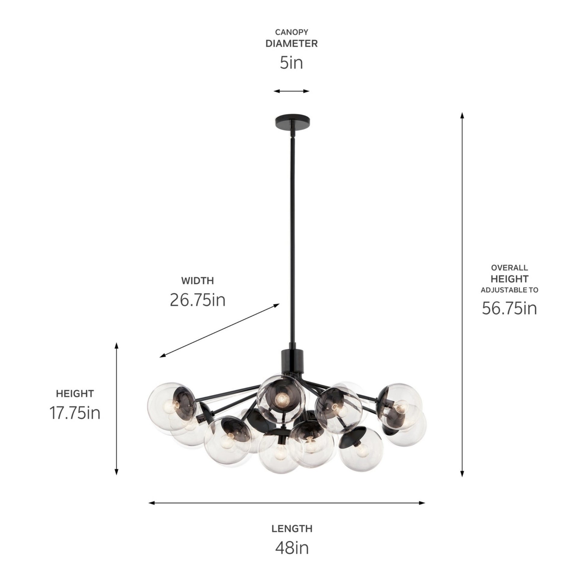 Silvarious 48" 12-Light Linear Chandelier, Black Finish, Clear Glass - Bees Lighting