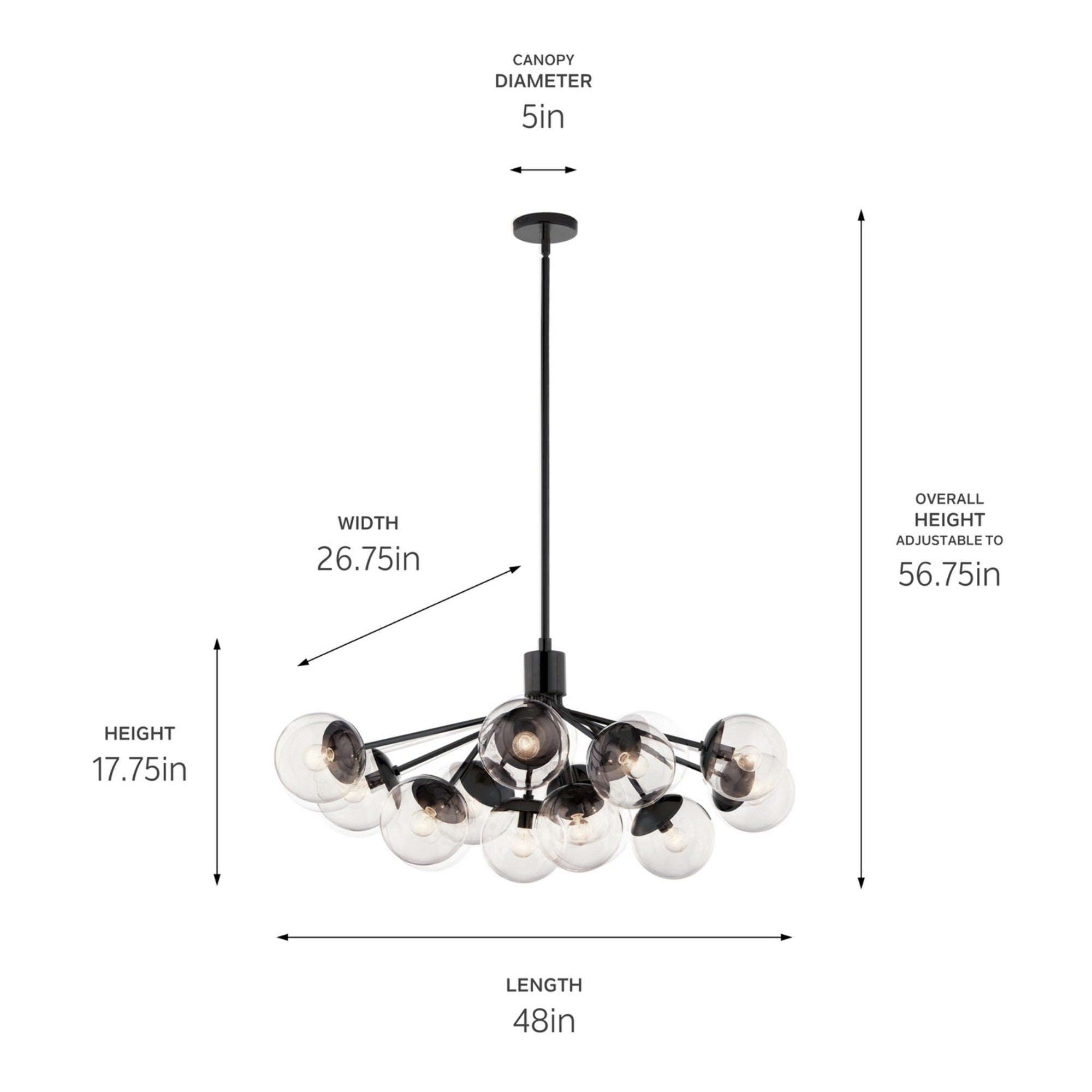 Silvarious 48" 12-Light Linear Chandelier, Black Finish, Clear Glass - Bees Lighting