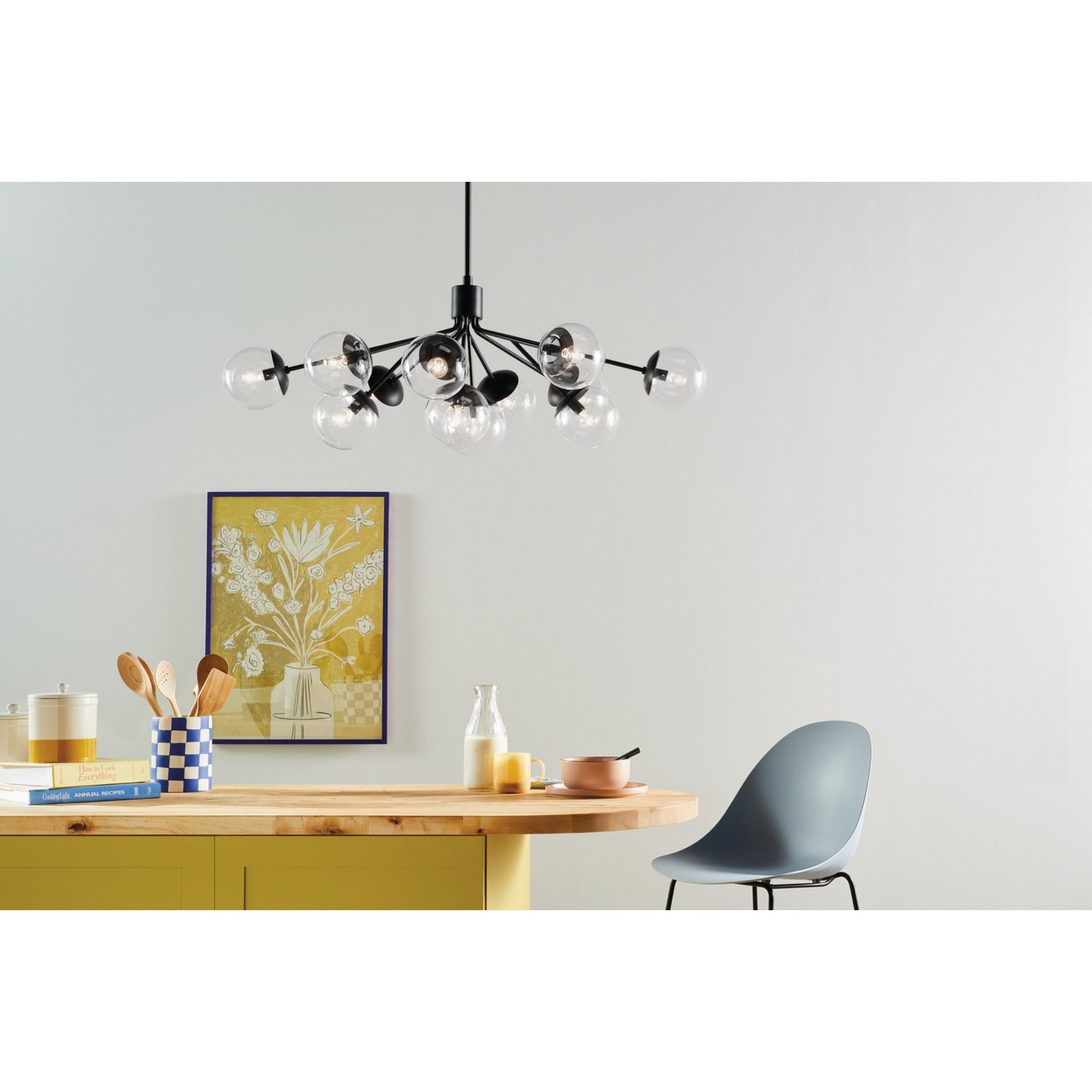 Silvarious 48" 12-Light Linear Chandelier, Black Finish, Clear Glass - Bees Lighting