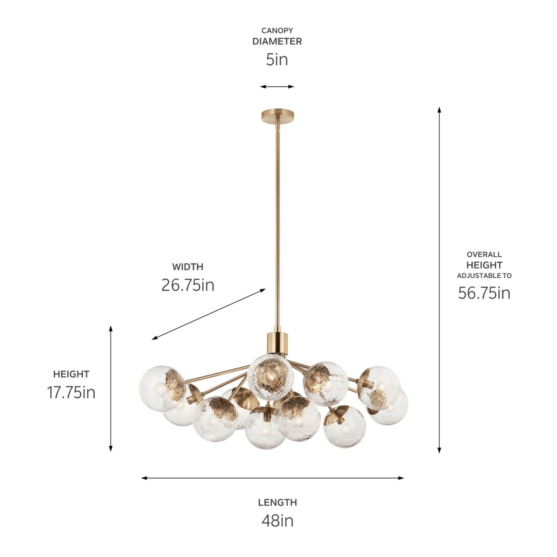 Silvarious 48" 12-Light Linear Chandelier, Champagne Bronze Finish, Crackle Glass - Bees Lighting