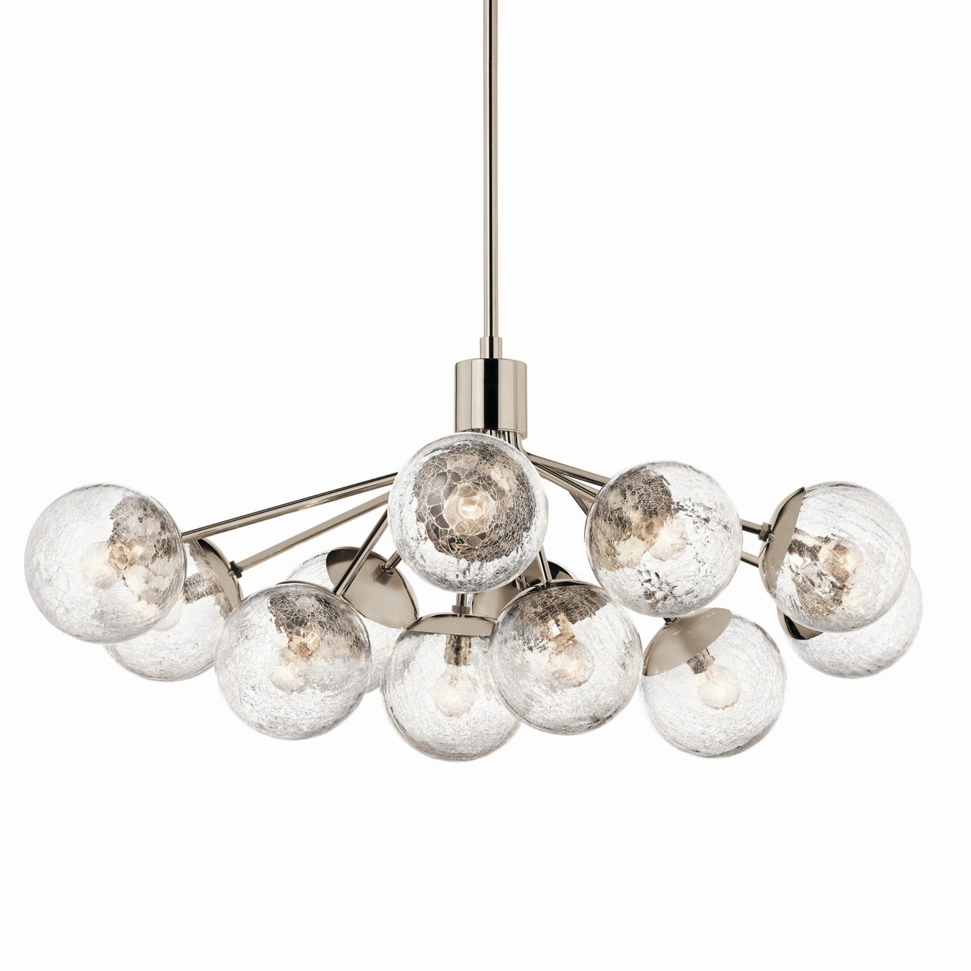 Silvarious 48" 12-Light Linear Chandelier, Polished Nickel Finish, Crackle Glass - Bees Lighting