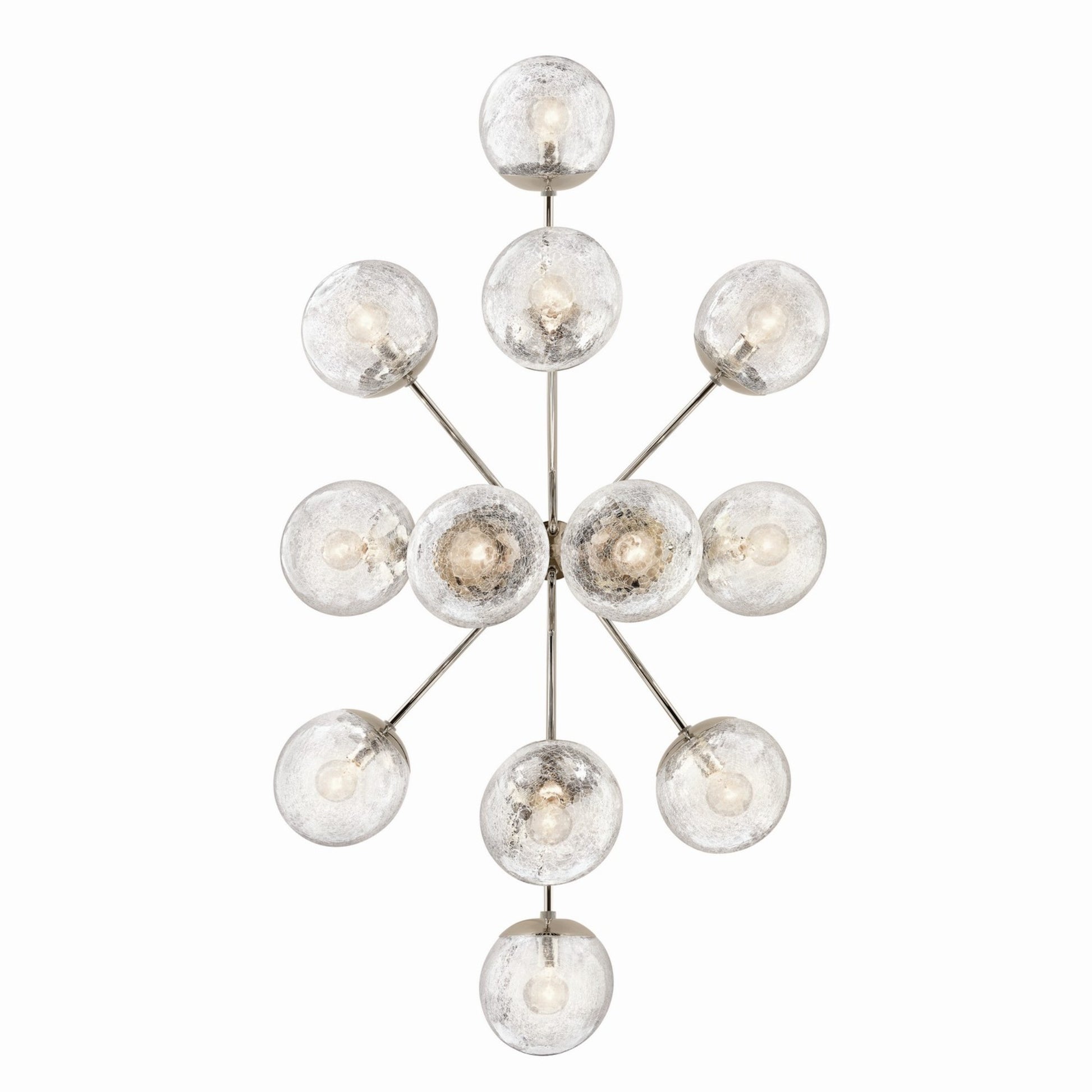 Silvarious 48" 12-Light Linear Chandelier, Polished Nickel Finish, Crackle Glass - Bees Lighting